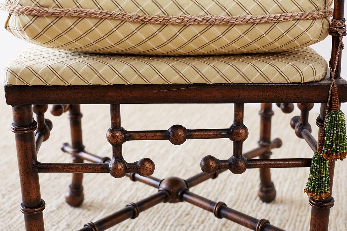 French Napoleon III Style Faux Bamboo Corner Chairs Stool 3