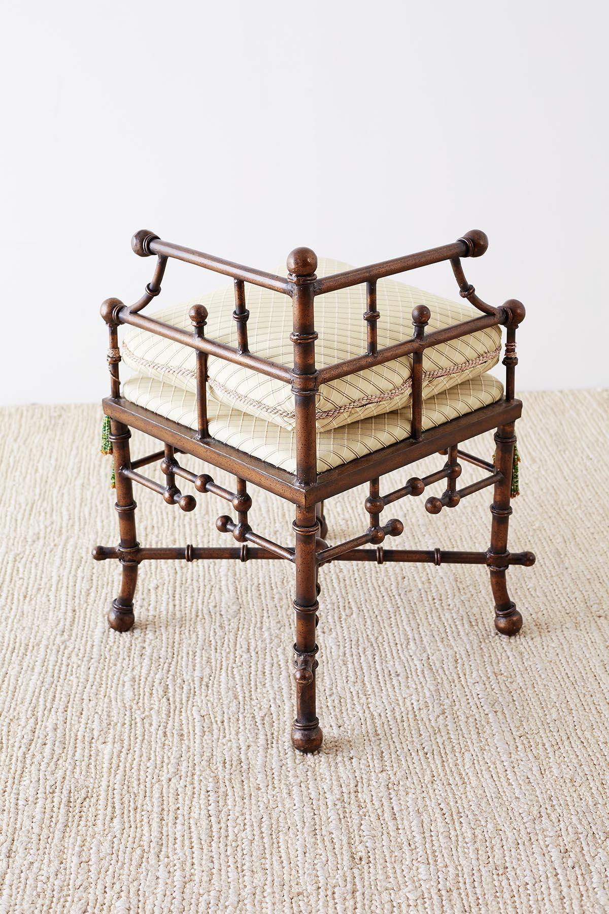 French Napoleon III Style Faux Bamboo Corner Chairs Stool 5