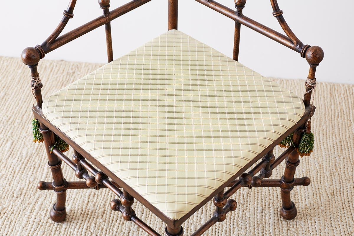 French Napoleon III Style Faux Bamboo Corner Chairs Stool 11