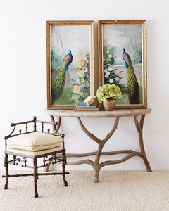 French Napoleon III Style Faux Bamboo Corner Chairs Stool