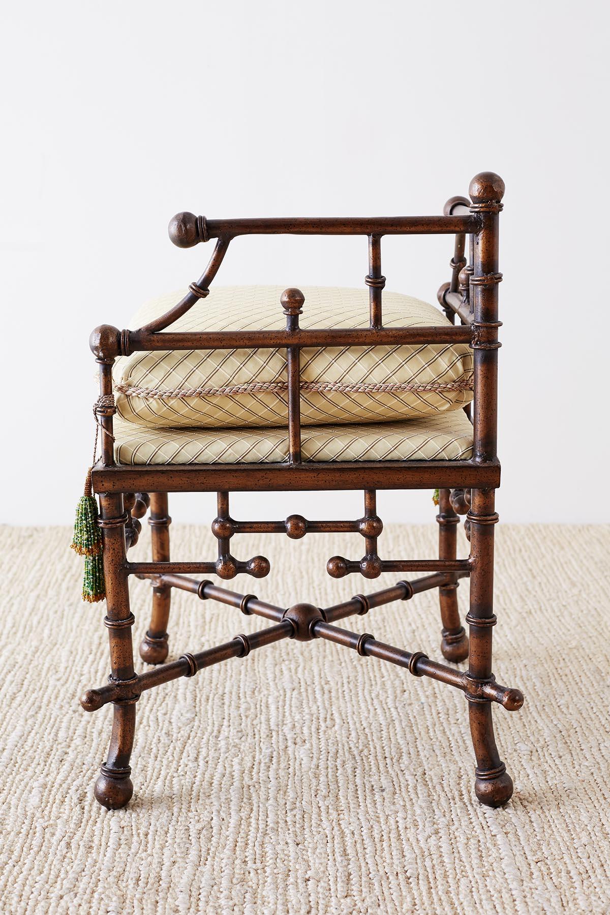 American French Napoleon III Style Faux Bamboo Corner Chairs Stool
