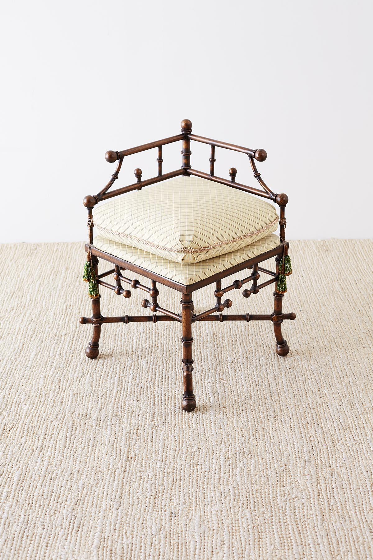 French Napoleon III Style Faux Bamboo Corner Chairs Stool 1