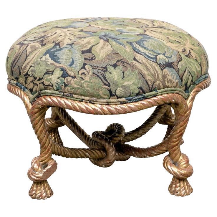 French Napoleon III Style Gilt Wood Knot Base Ottoman