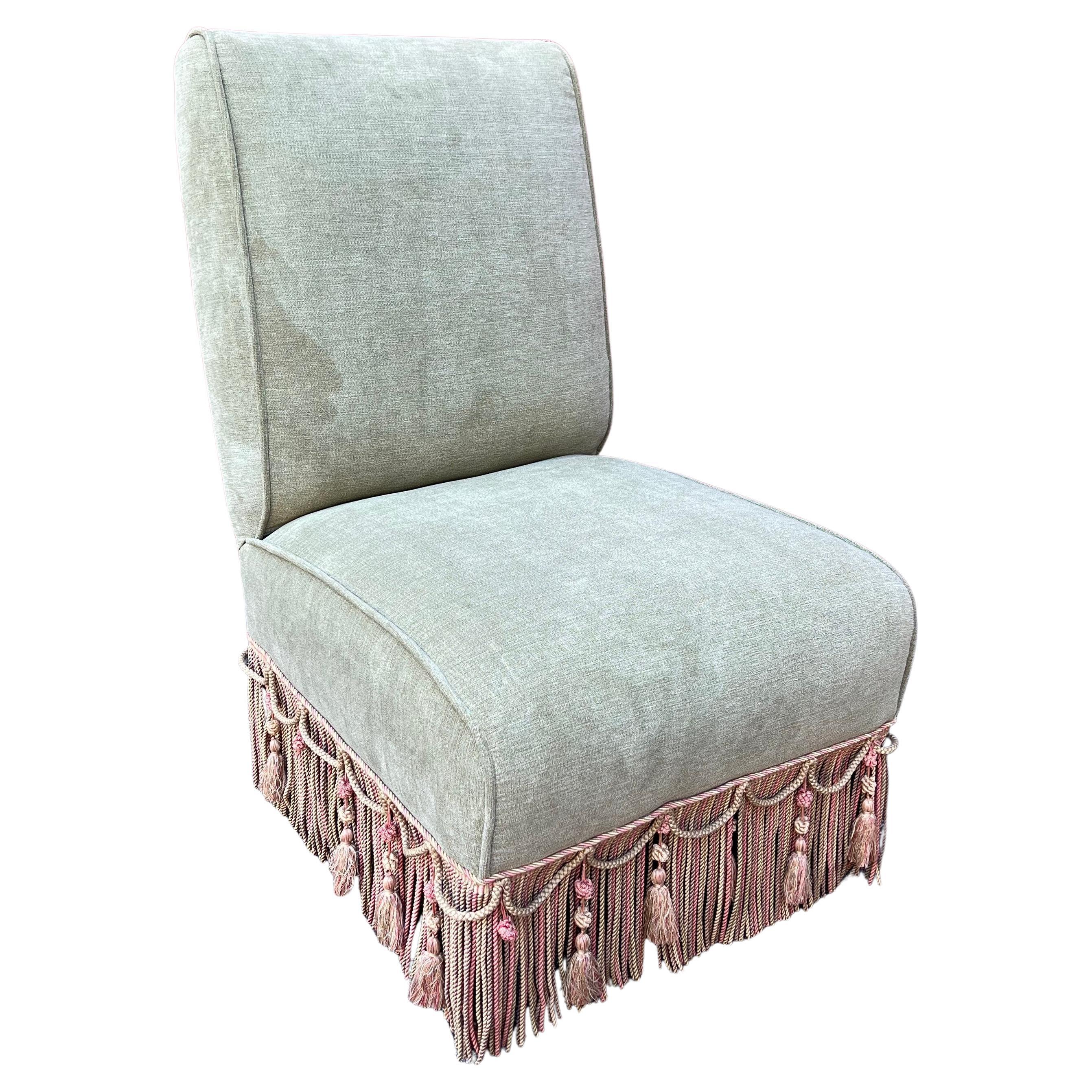 French Napoleon III Style Green Slipper Chair For Sale