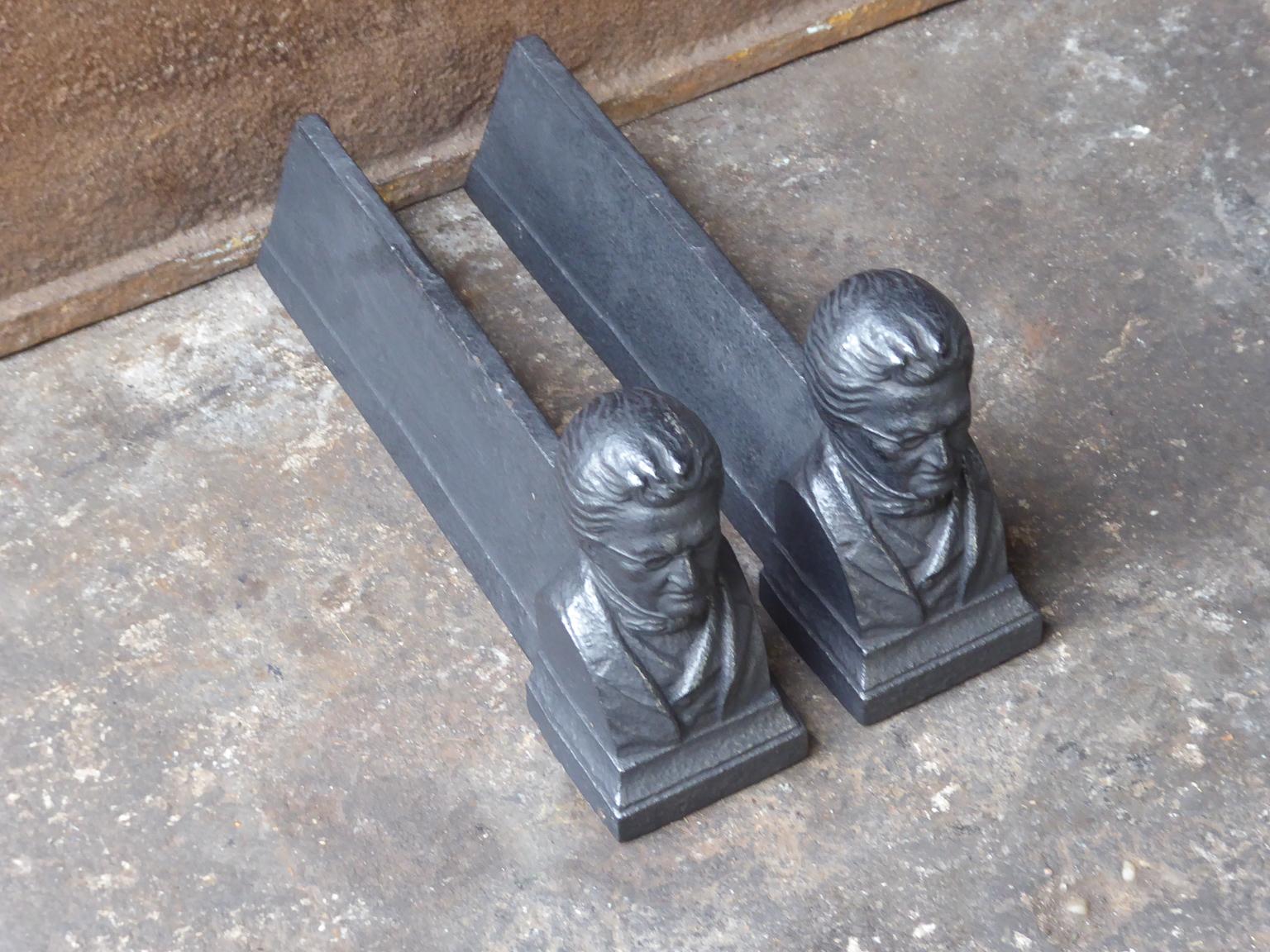 Cast French Napoleon III Style 'Man' Andirons or Firedogs For Sale