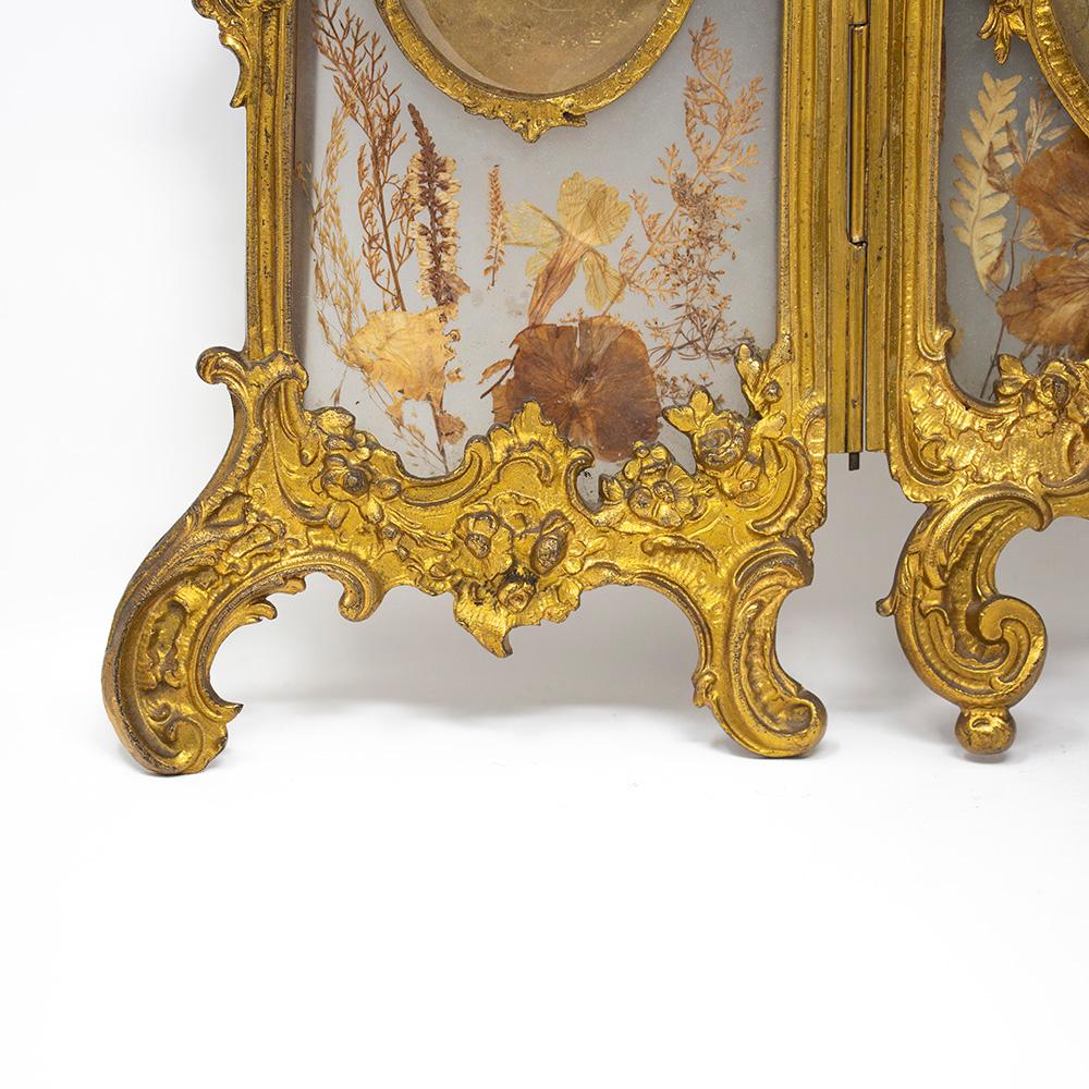 19th Century French Ormolu Pressed Flower Photo Frame  For Sale
