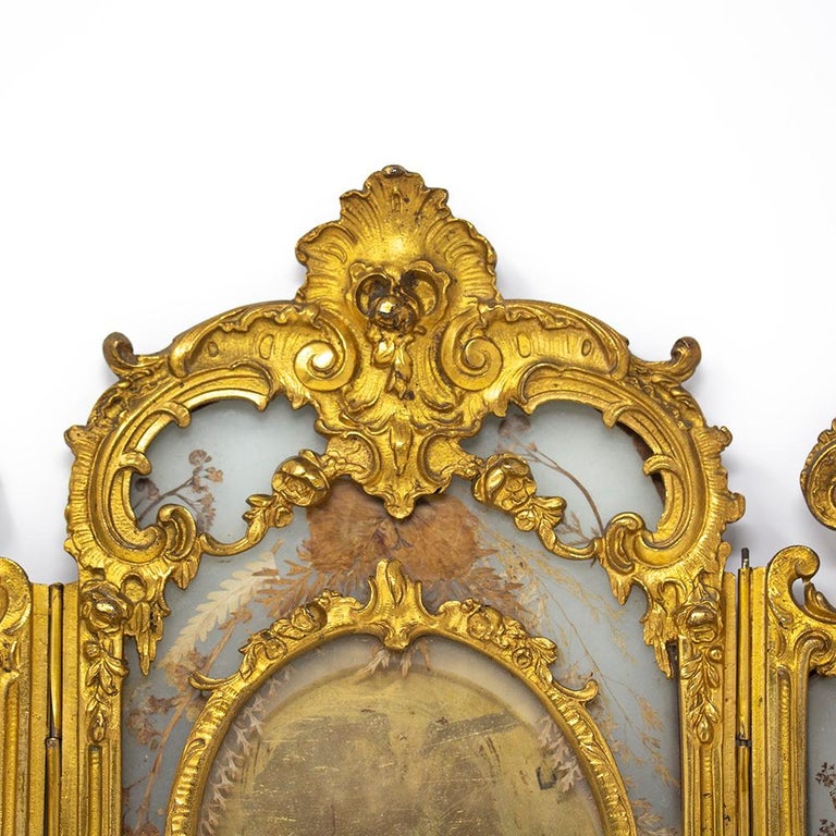 Metal French Ormolu Pressed Flower Photo Frame  For Sale