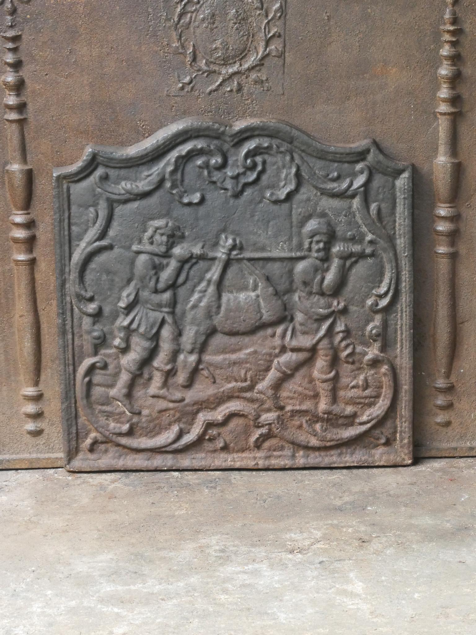 Français Plaque de cheminée / dosseret de style Napoléon III 'Retour de la chasse'. en vente