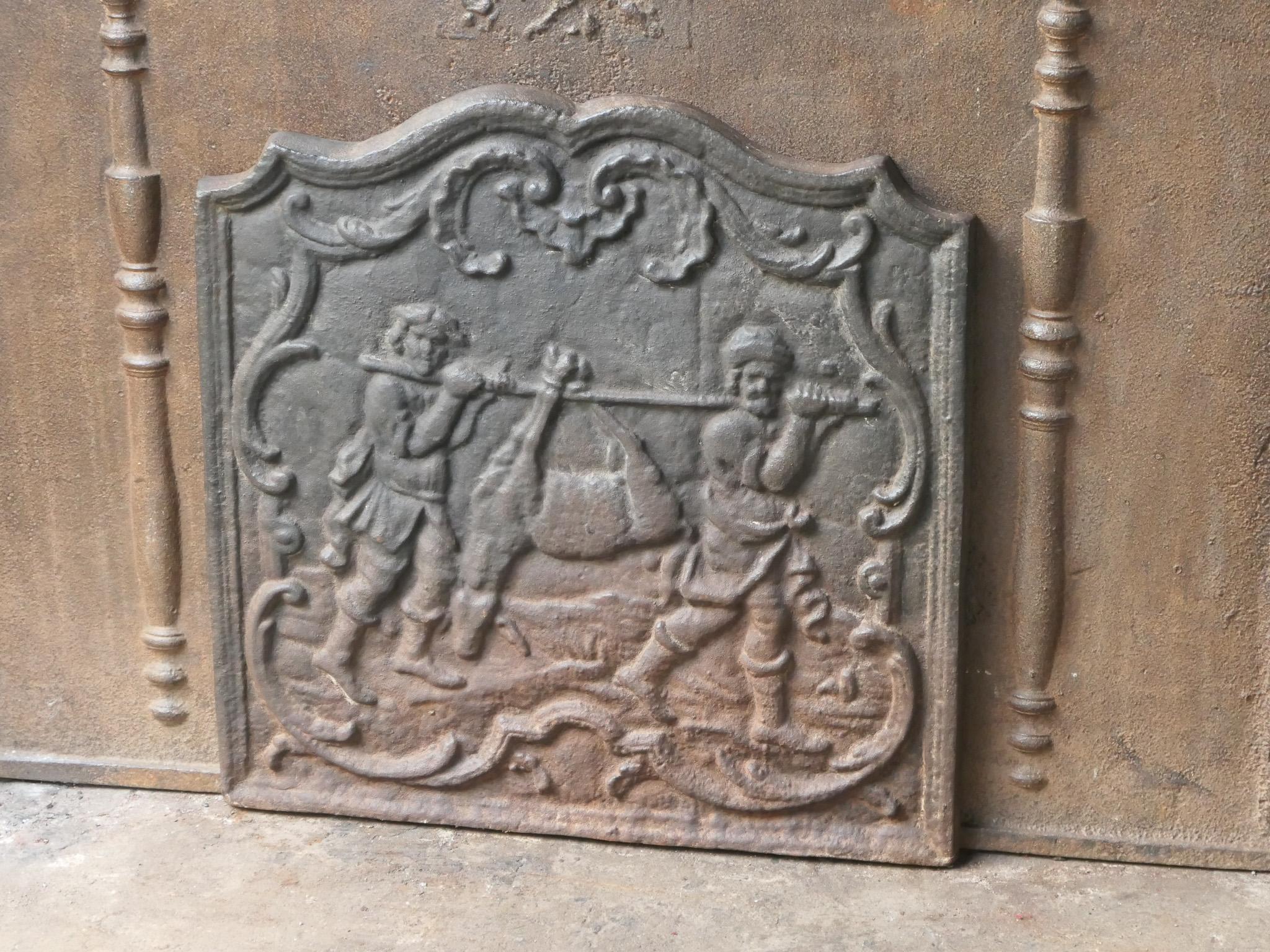 Plaque de cheminée / dosseret de style Napoléon III 'Retour de la chasse'. Bon état - En vente à Soest, NL