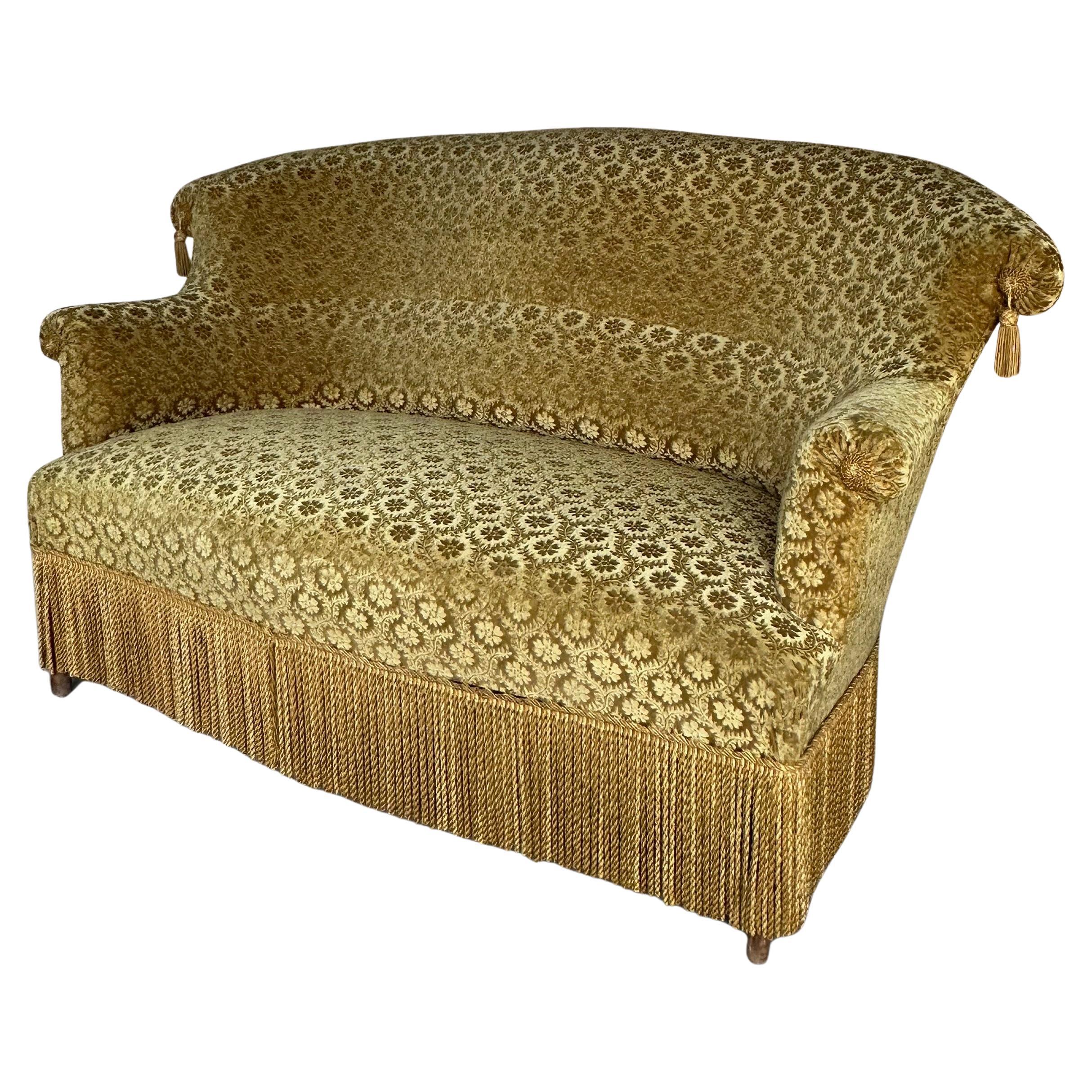 Divano francese in stile Napoleone III in velluto dorato vintage