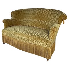 Divano francese in stile Napoleone III in velluto dorato vintage