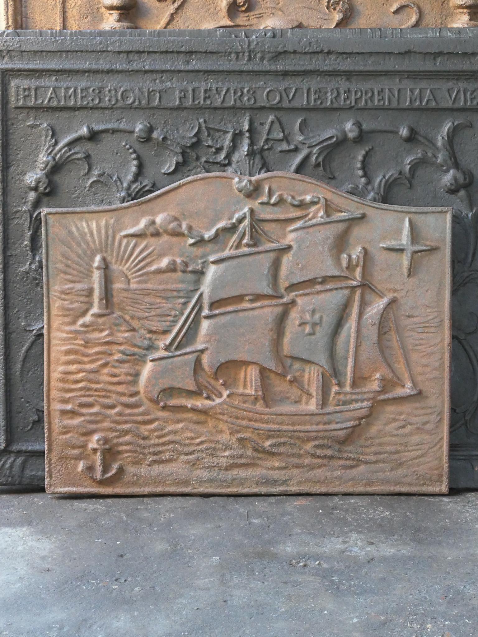 20th century French Napoleon III style fireback with a ship. The fireback is in a good condition and does not have cracks. The fireback has a brown patina and can be made black / pewter upon request.







