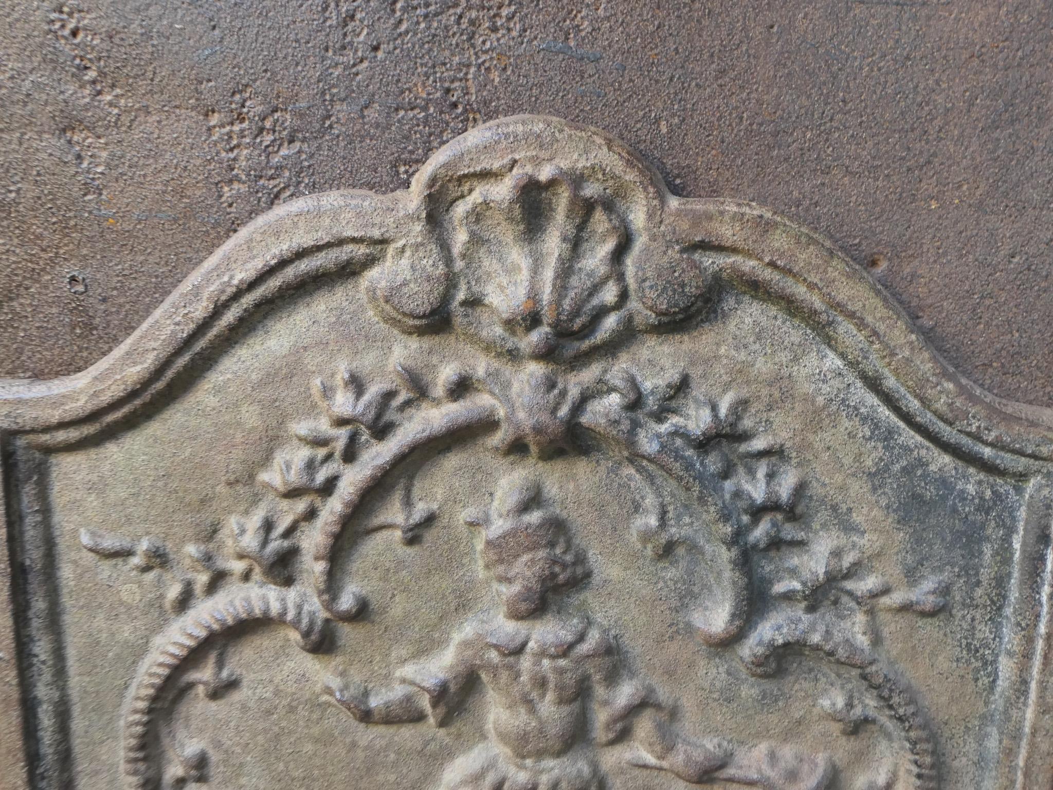 Iron French Louis XV Style 'Street Musician' Fireback / Backsplash For Sale