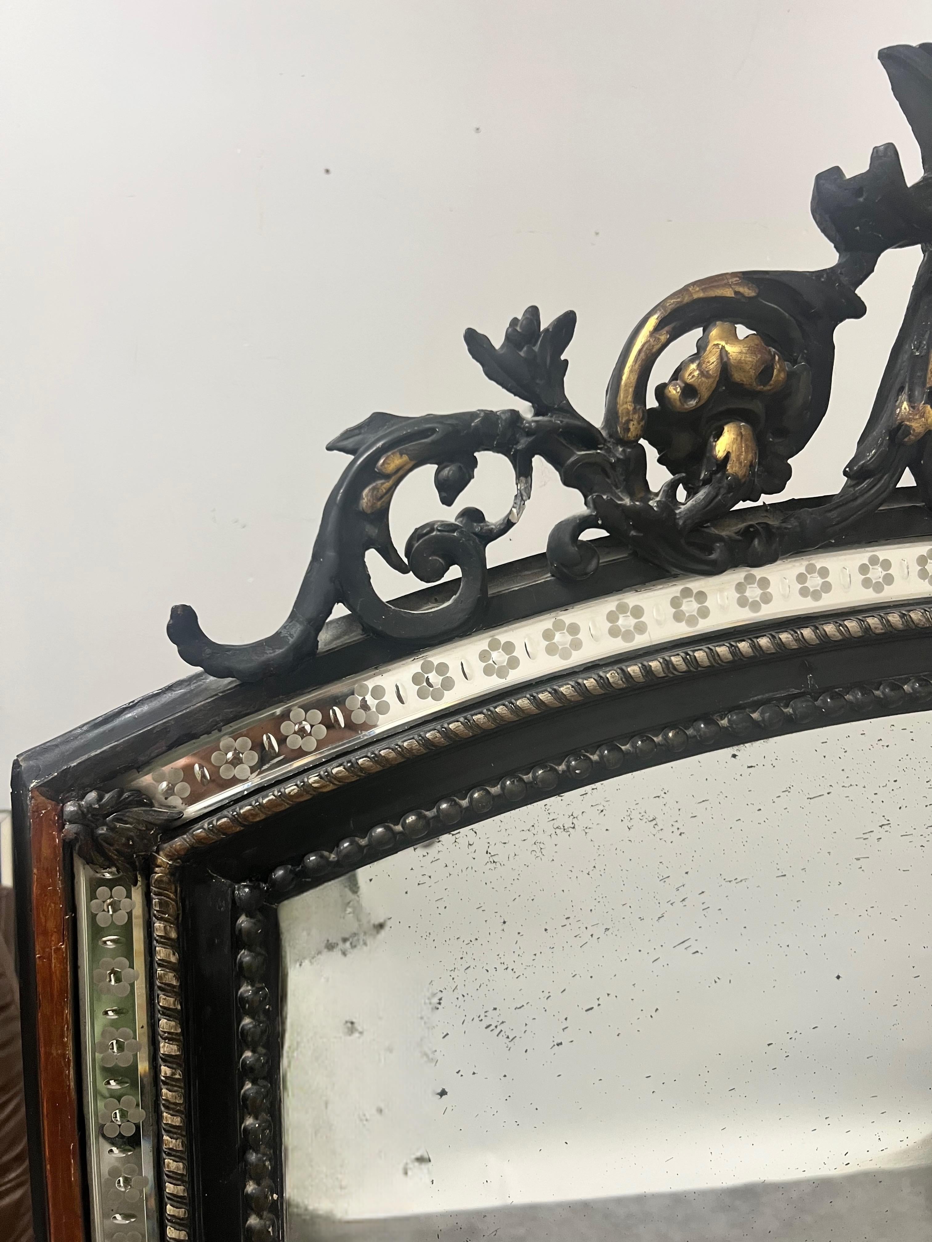Französisch Napoleon III Stil Schmiedeeisen und antikisiertes Glas Wandspiegel im Angebot 3