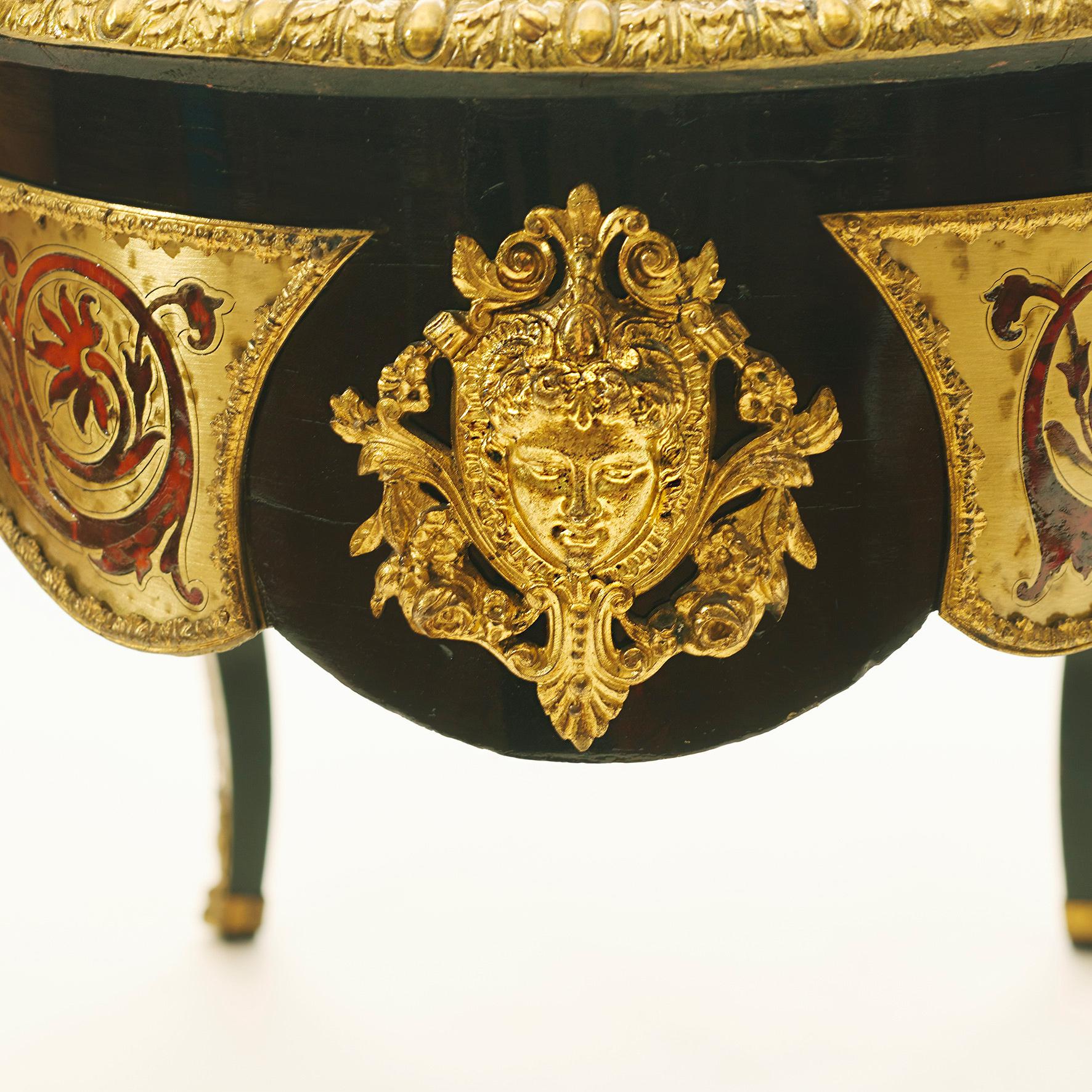 Ebonized Napoleon III Table in the Manner of Boulle tortoiseshell and Brass For Sale