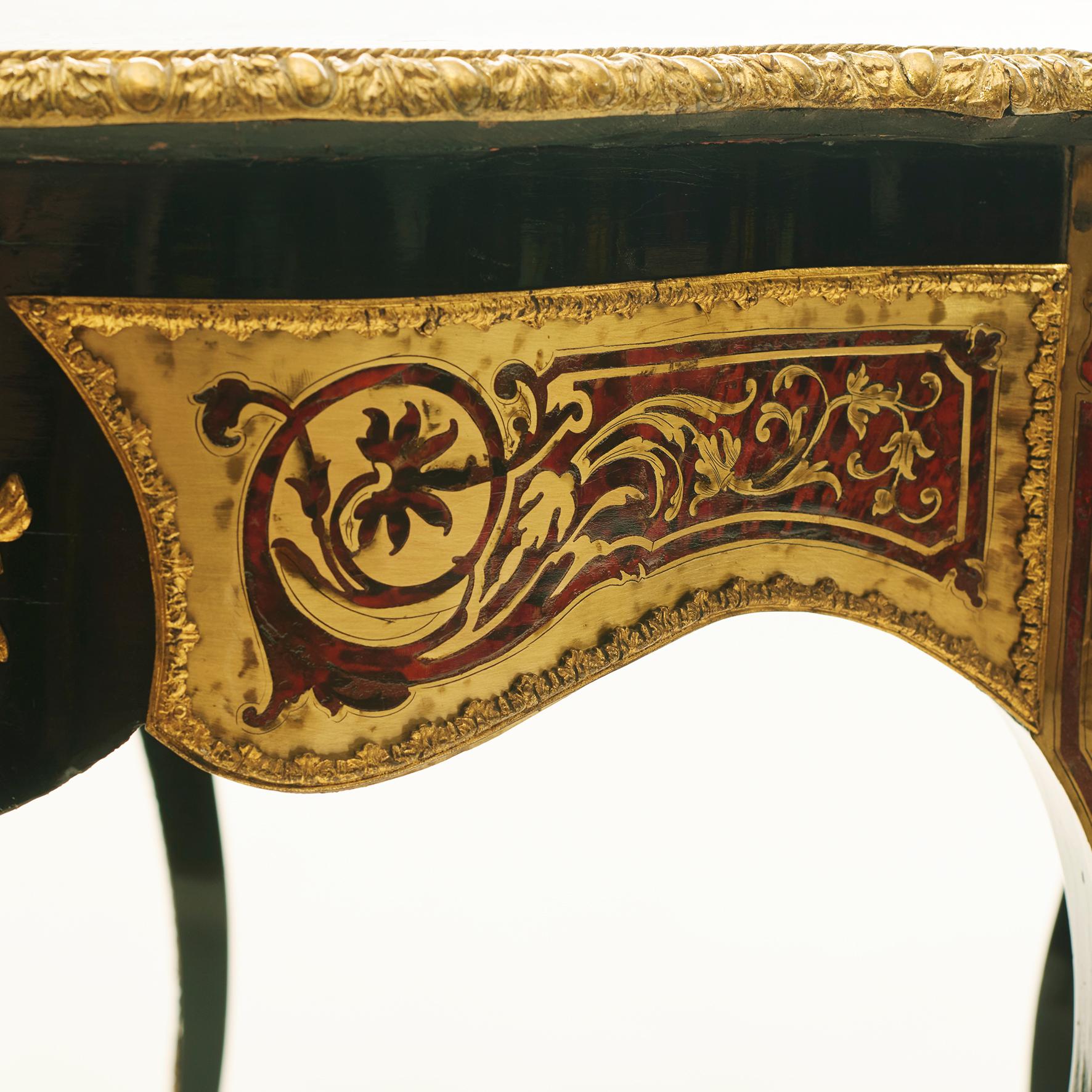 Ebonized Napoleon III Table in the Manner of Boulle tortoiseshell and Brass For Sale