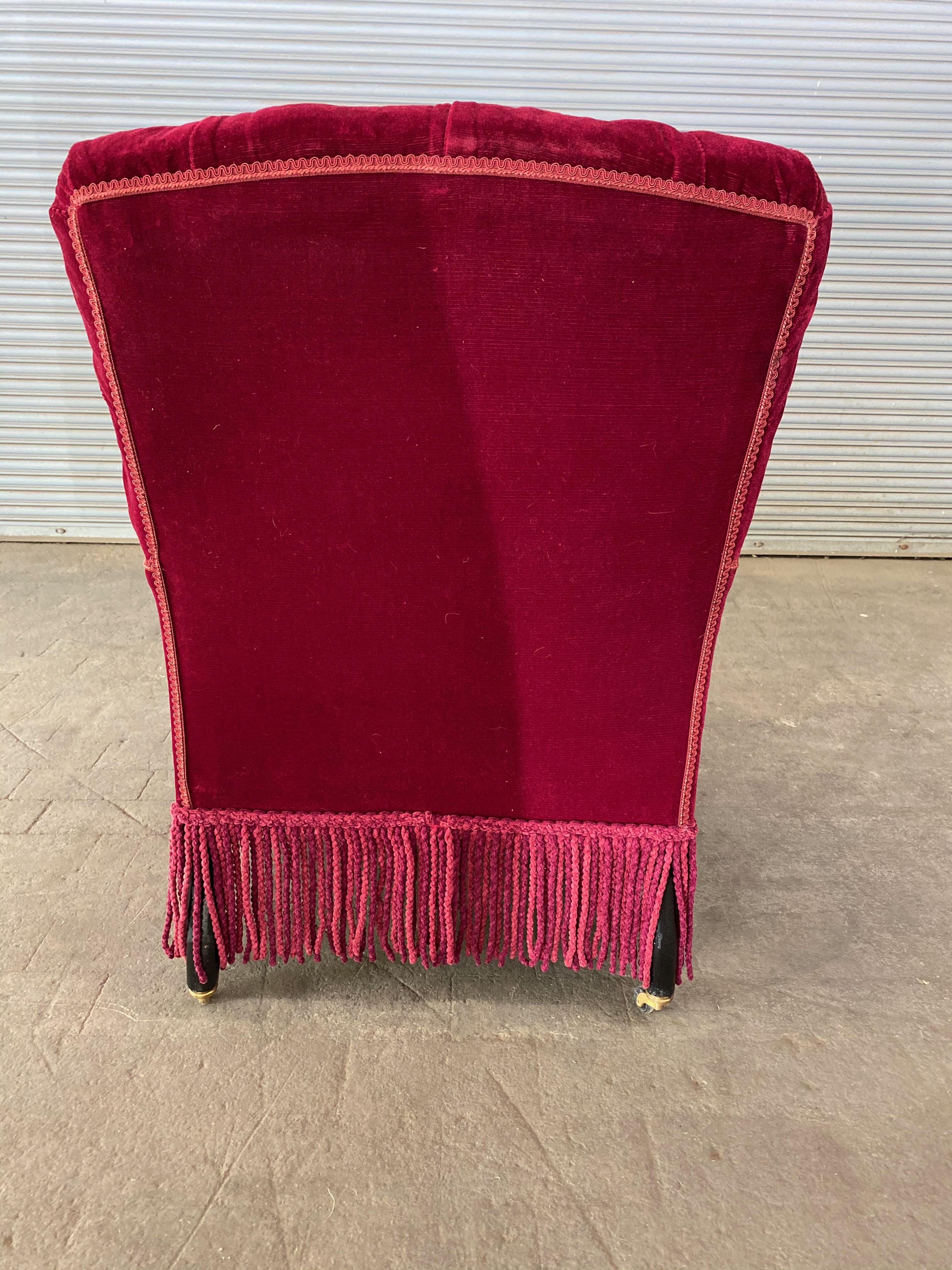 French Napoleon III Tufted Armchair in Red Velvet 3