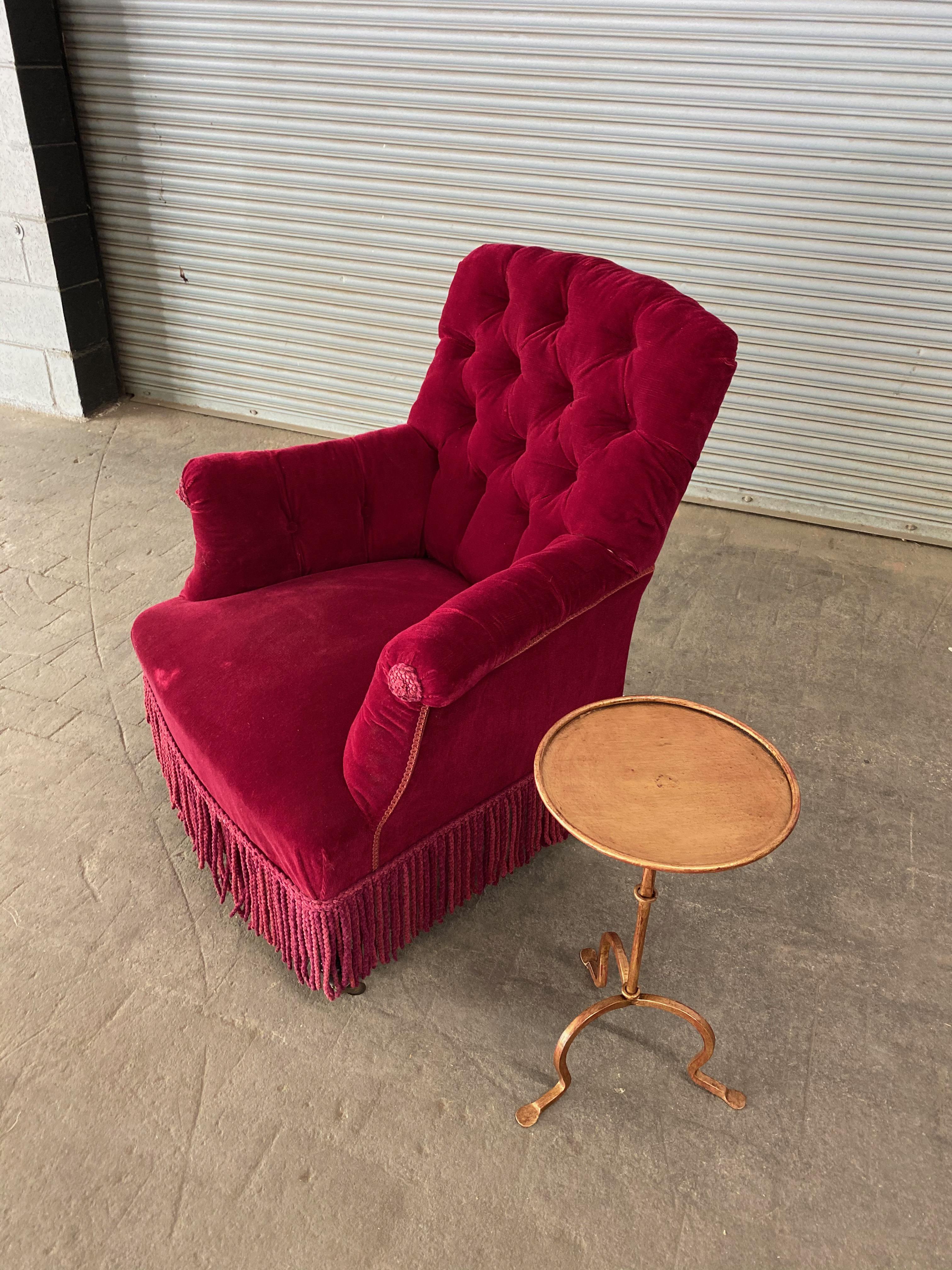 French Napoleon III Tufted Armchair in Red Velvet 4