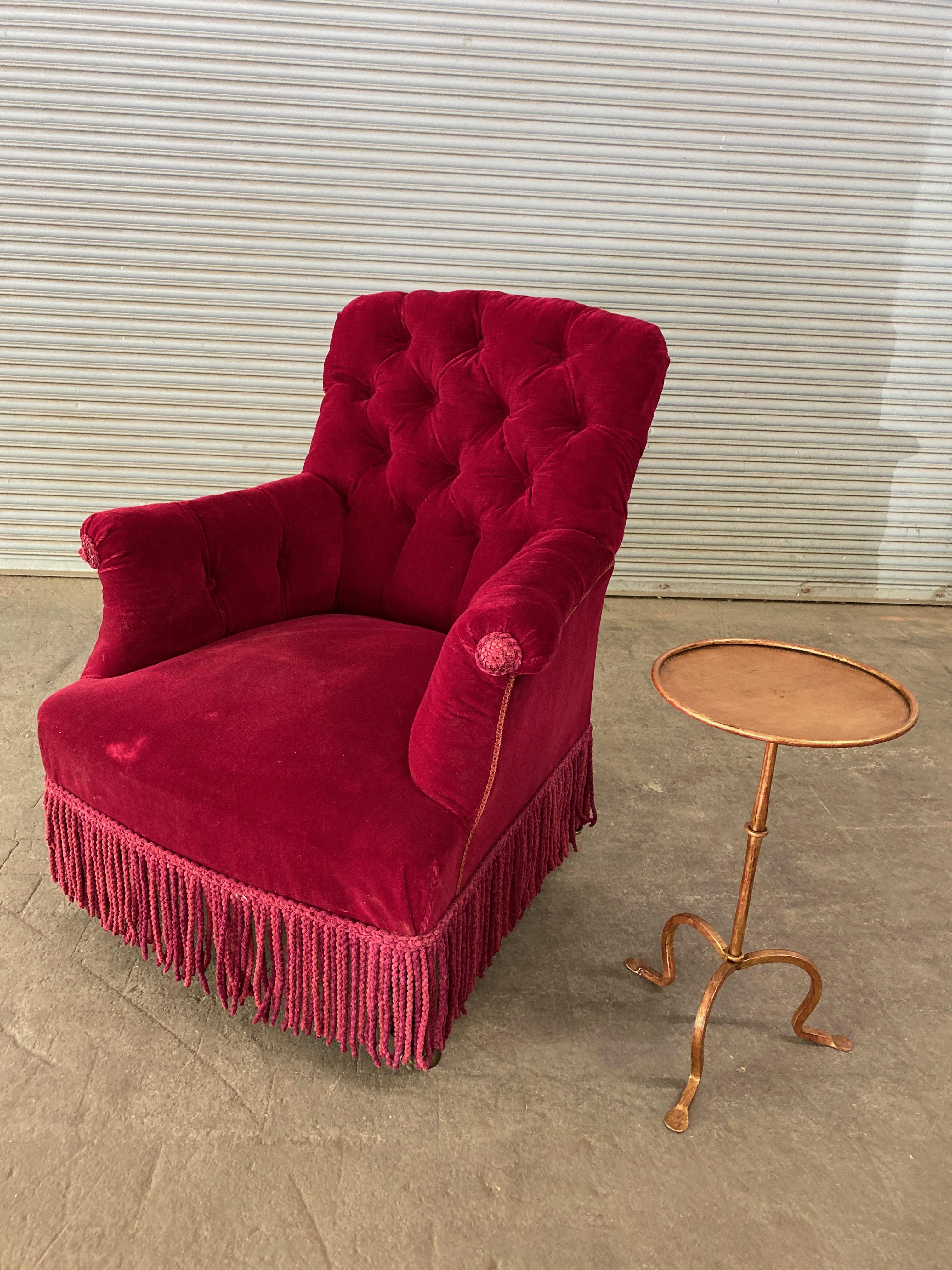 Fabric French Napoleon III Tufted Armchair in Red Velvet
