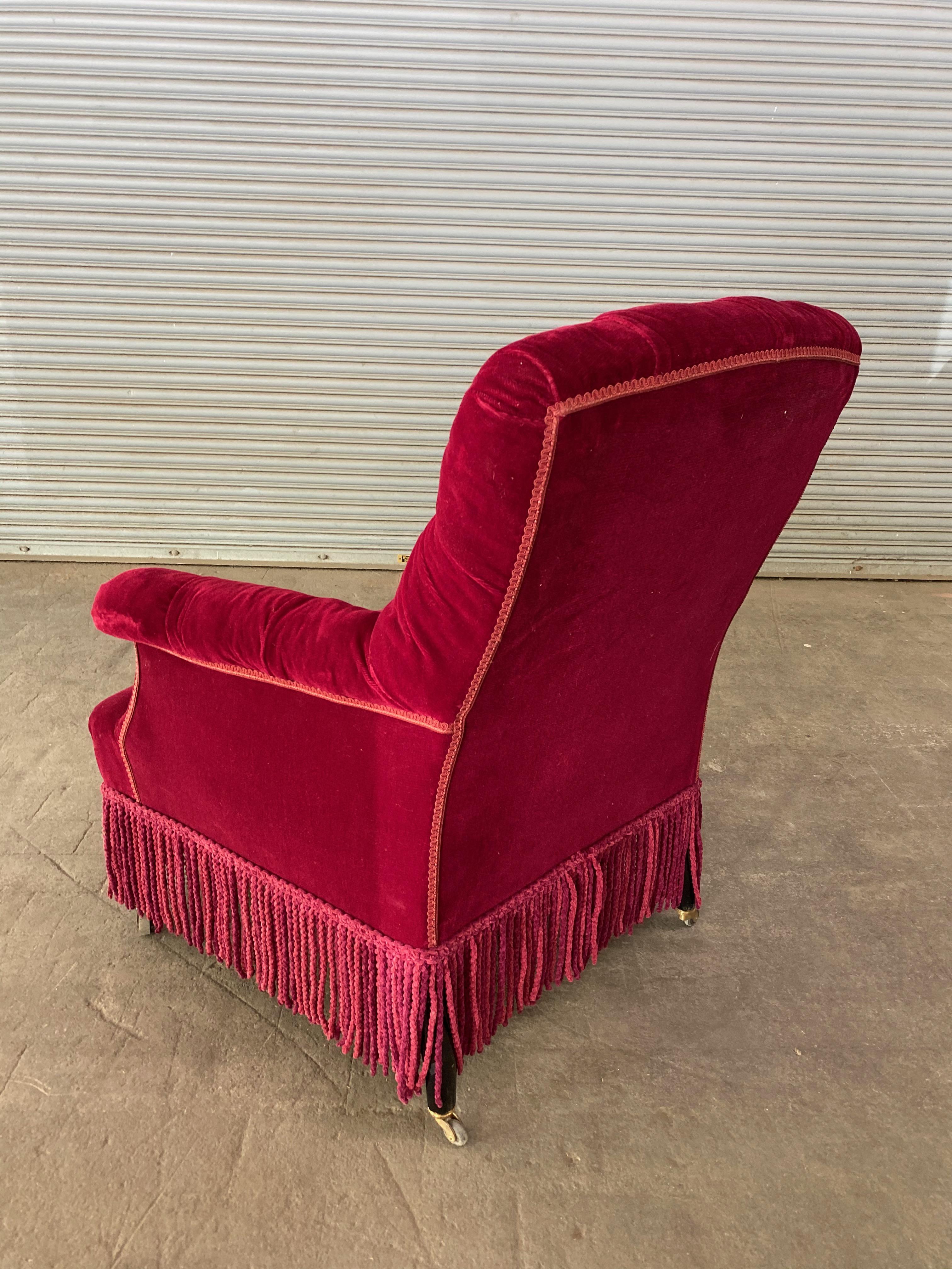 French Napoleon III Tufted Armchair in Red Velvet 1
