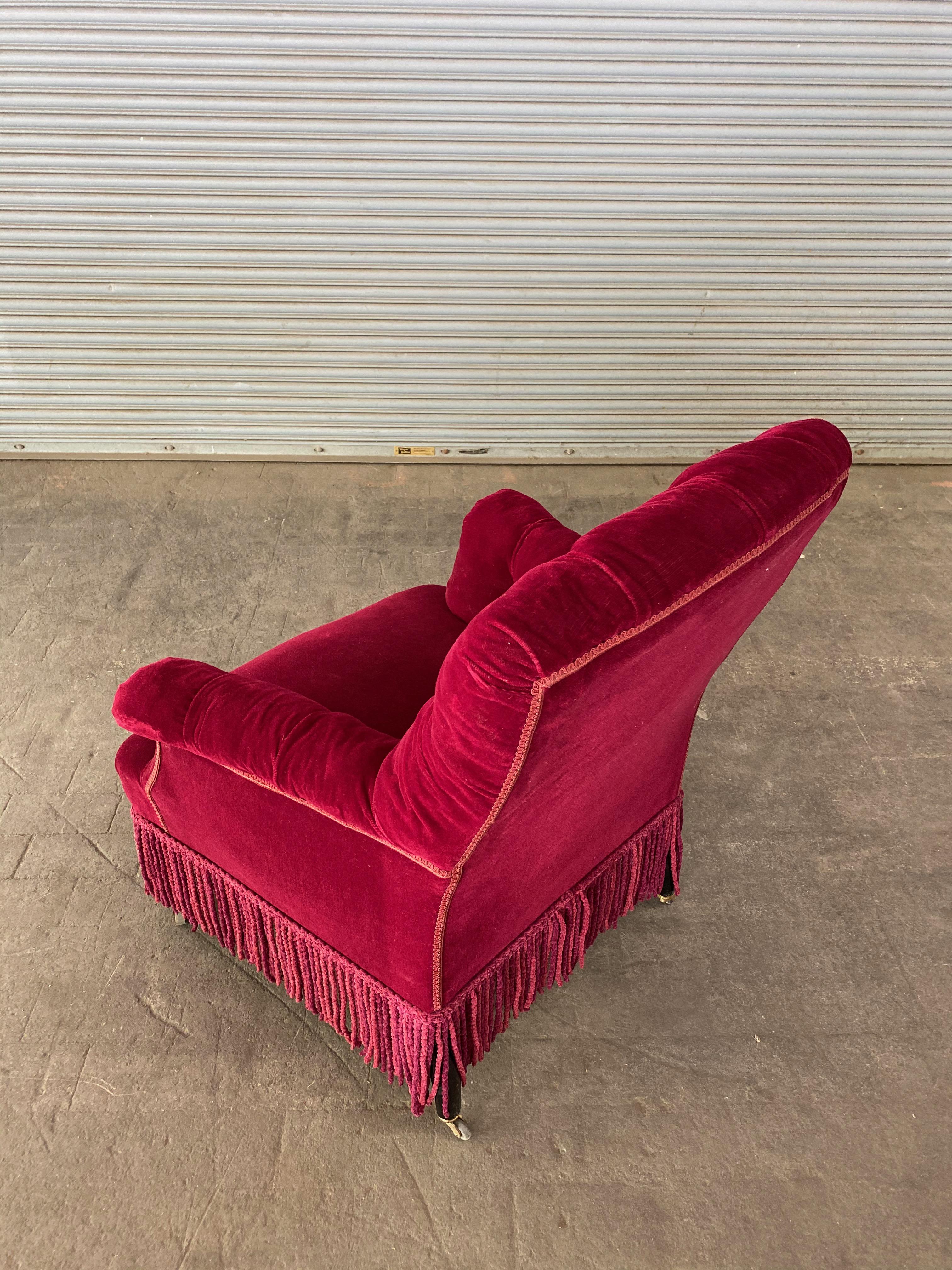 French Napoleon III Tufted Armchair in Red Velvet 2