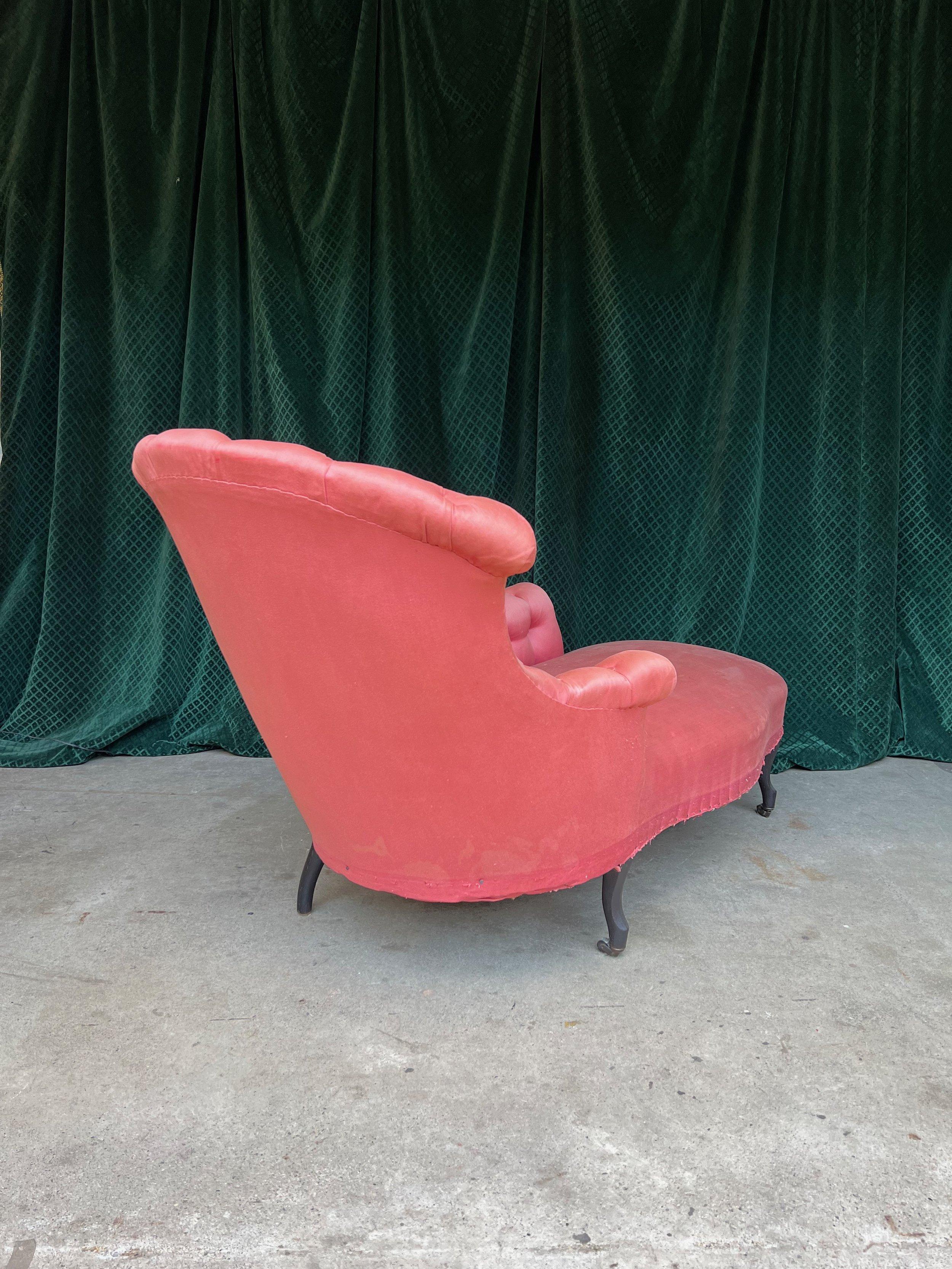 Fabric French Napoleon III Tufted Chaise Lounge