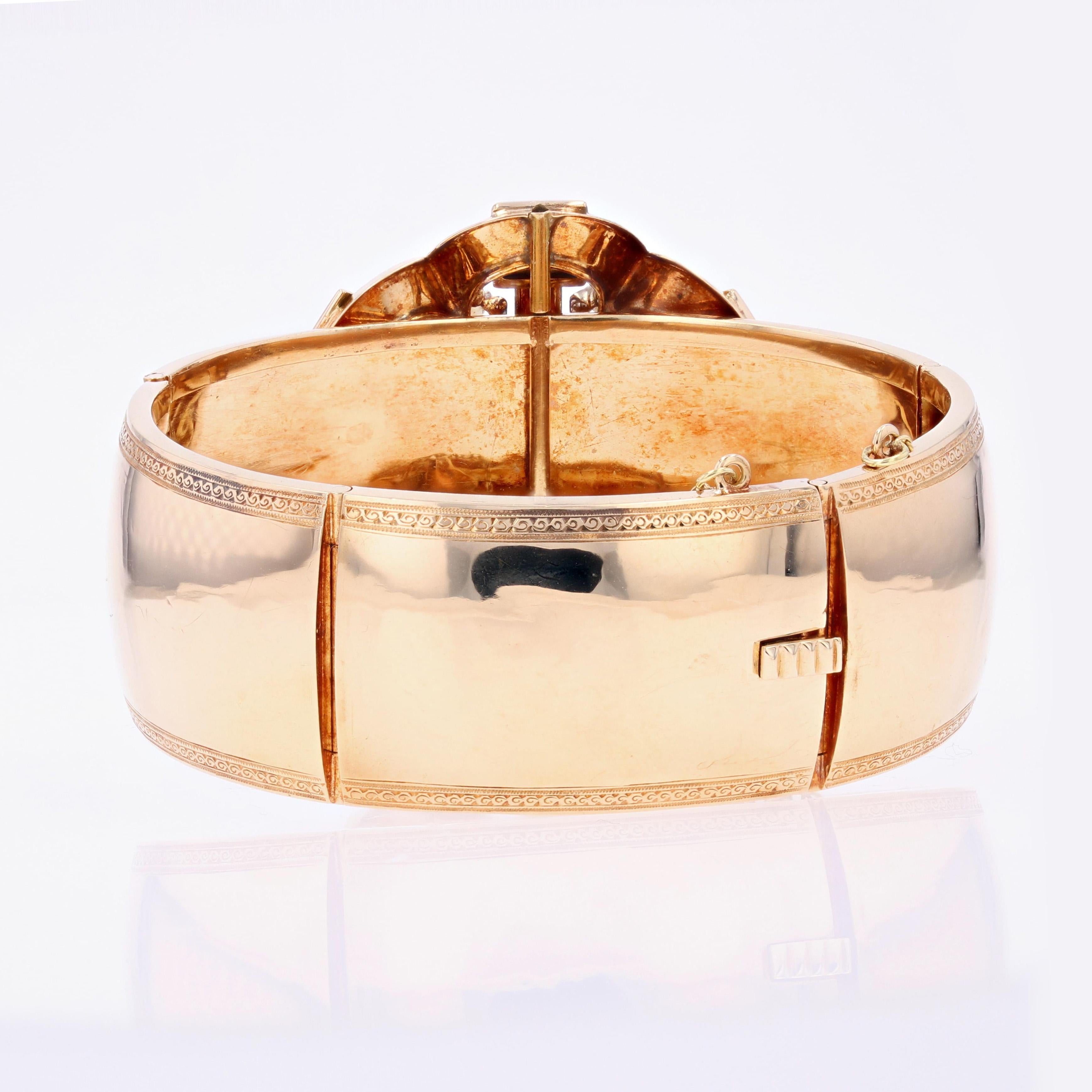 Bracelet en or rose 18K Napoléon III Turquoise Émail noir Perles fines en vente 1