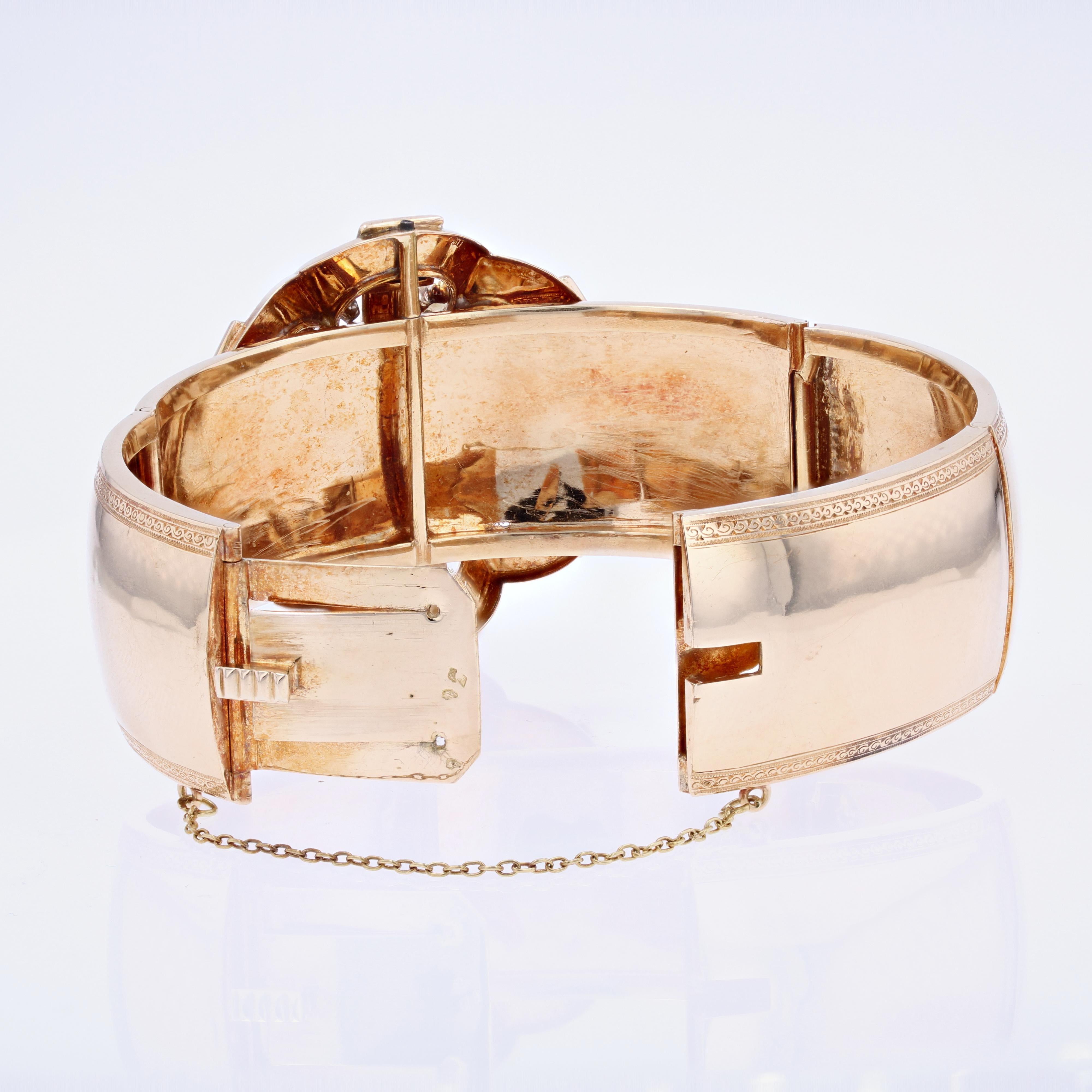 Bracelet en or rose 18K Napoléon III Turquoise Émail noir Perles fines en vente 2