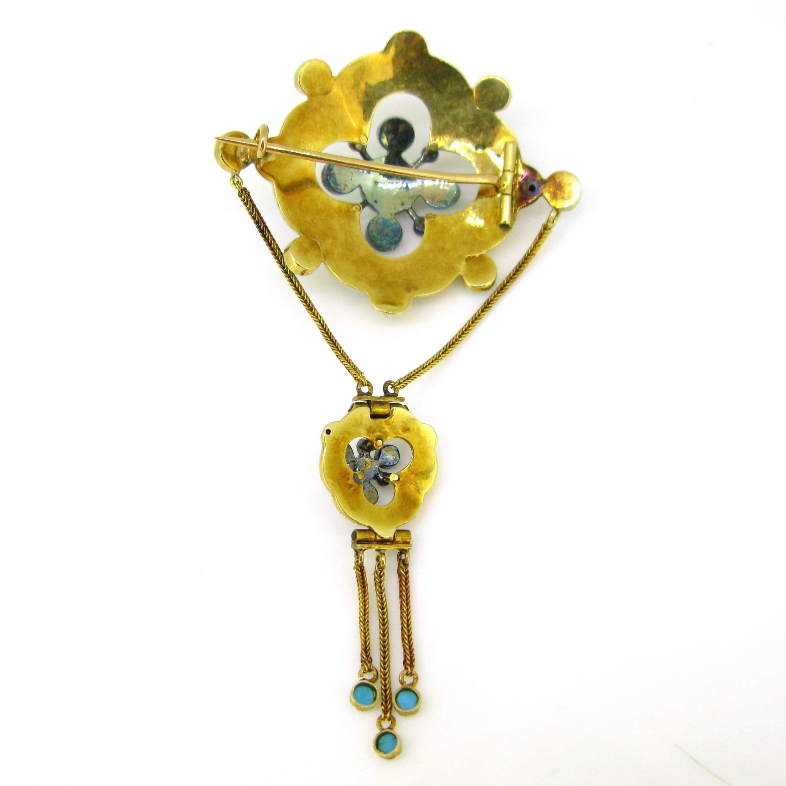 French Napoleon III Turquoises Enamel Diamonds Yellow Gold Parure Set in Box 1