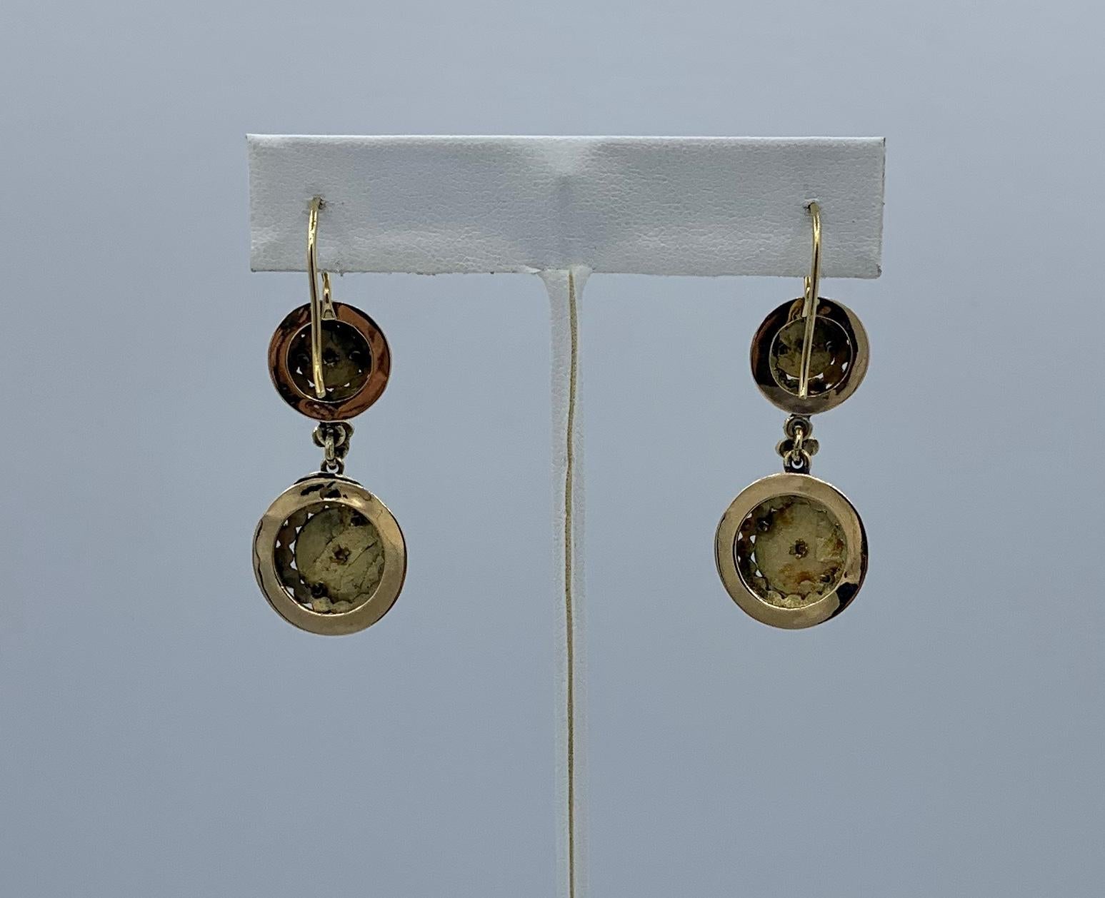 French Napoleon III Victorian Enamel Pearl Dangle Drop Earrings 18 Karat Gold For Sale 1