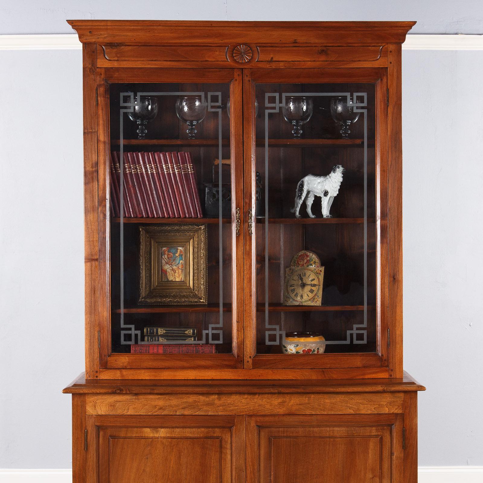 French Napoleon III Walnut Cabinet Bookcase, Late 1800s 6