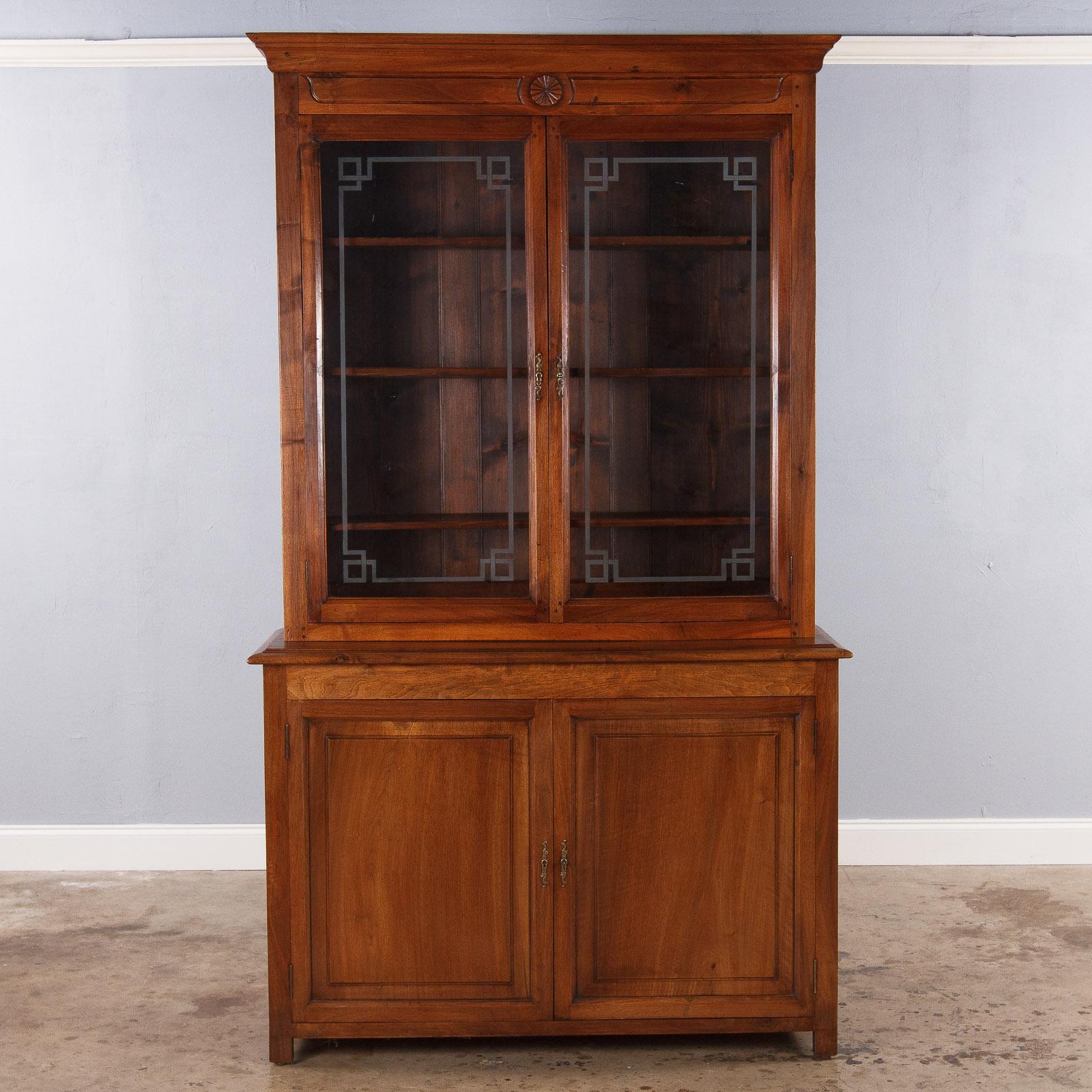 French Napoleon III Walnut Cabinet Bookcase, Late 1800s 9