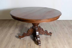 French Napoléon III Walnut Pedestal Table with Carved Feet from the 1850s