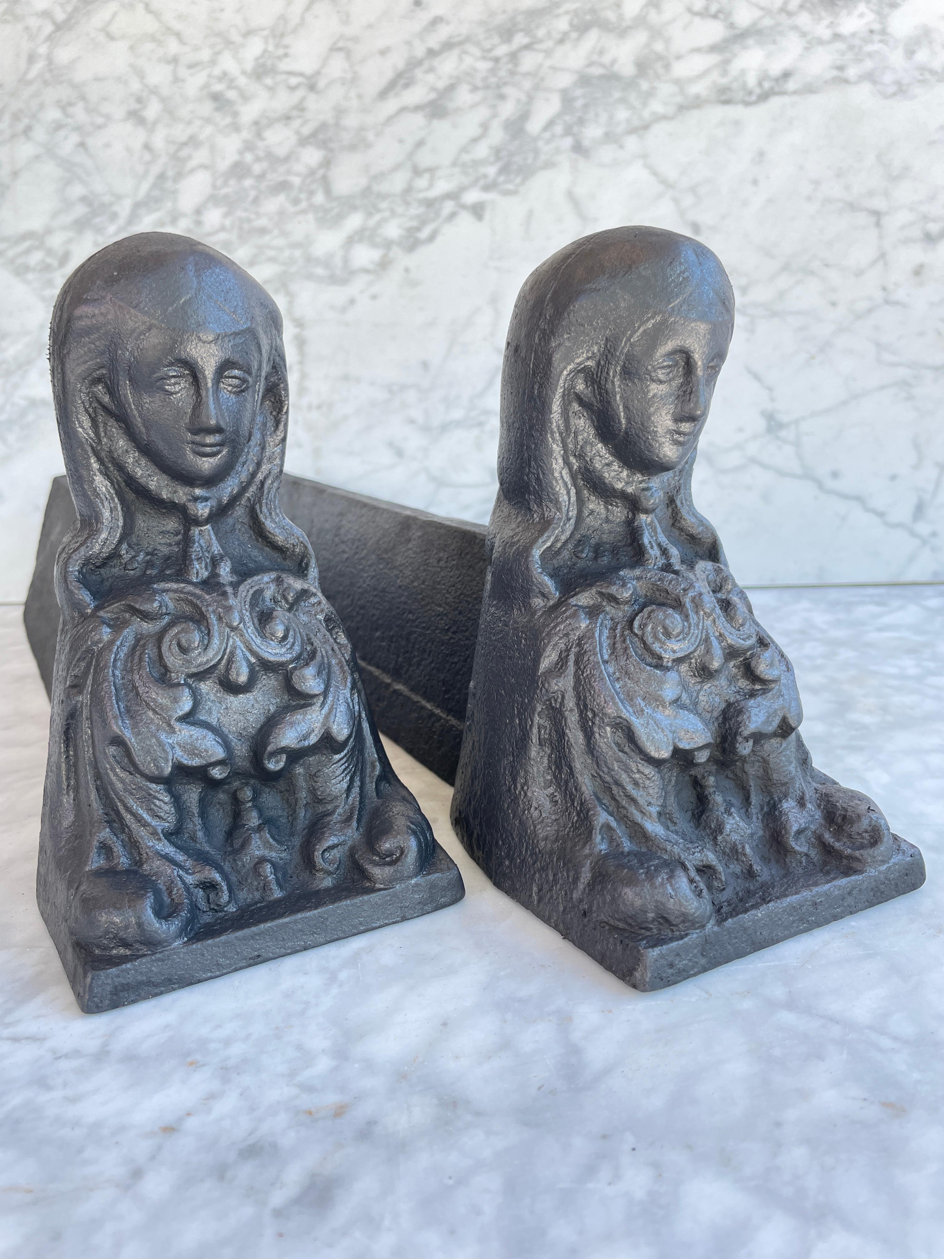 Cast French Napoleon III 'Woman' Andirons / Firedogs, 19th Century For Sale