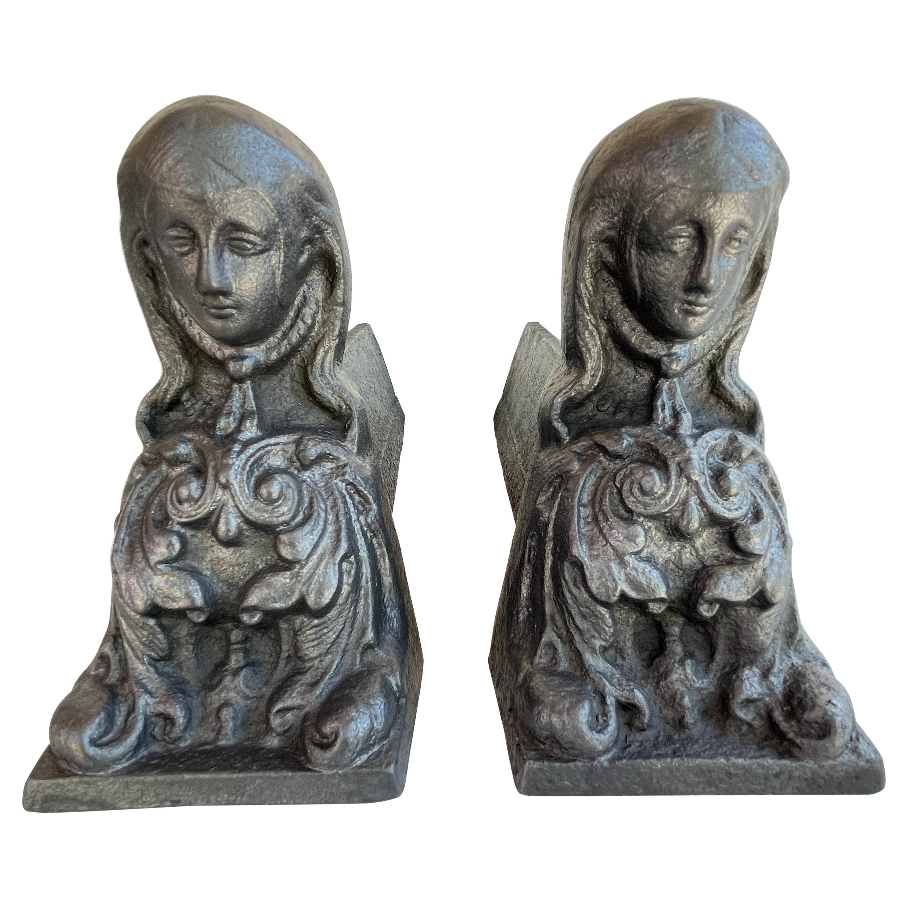 French Napoleon III 'Woman' Andirons / Firedogs, 19th Century For Sale