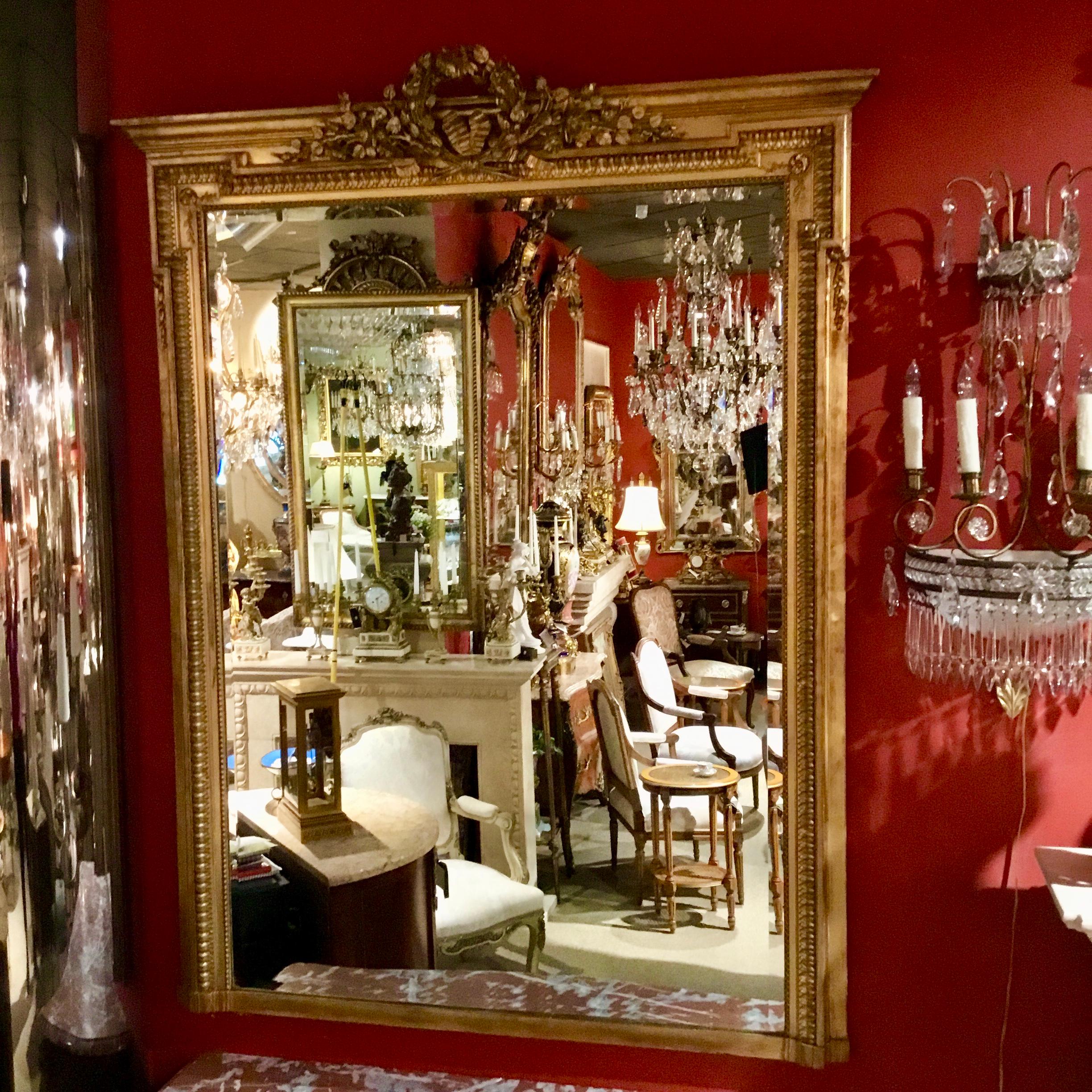 French Napoleon III Giltwood Mirror, 19th Century in the Louis XVI Style In Good Condition In Houston, TX