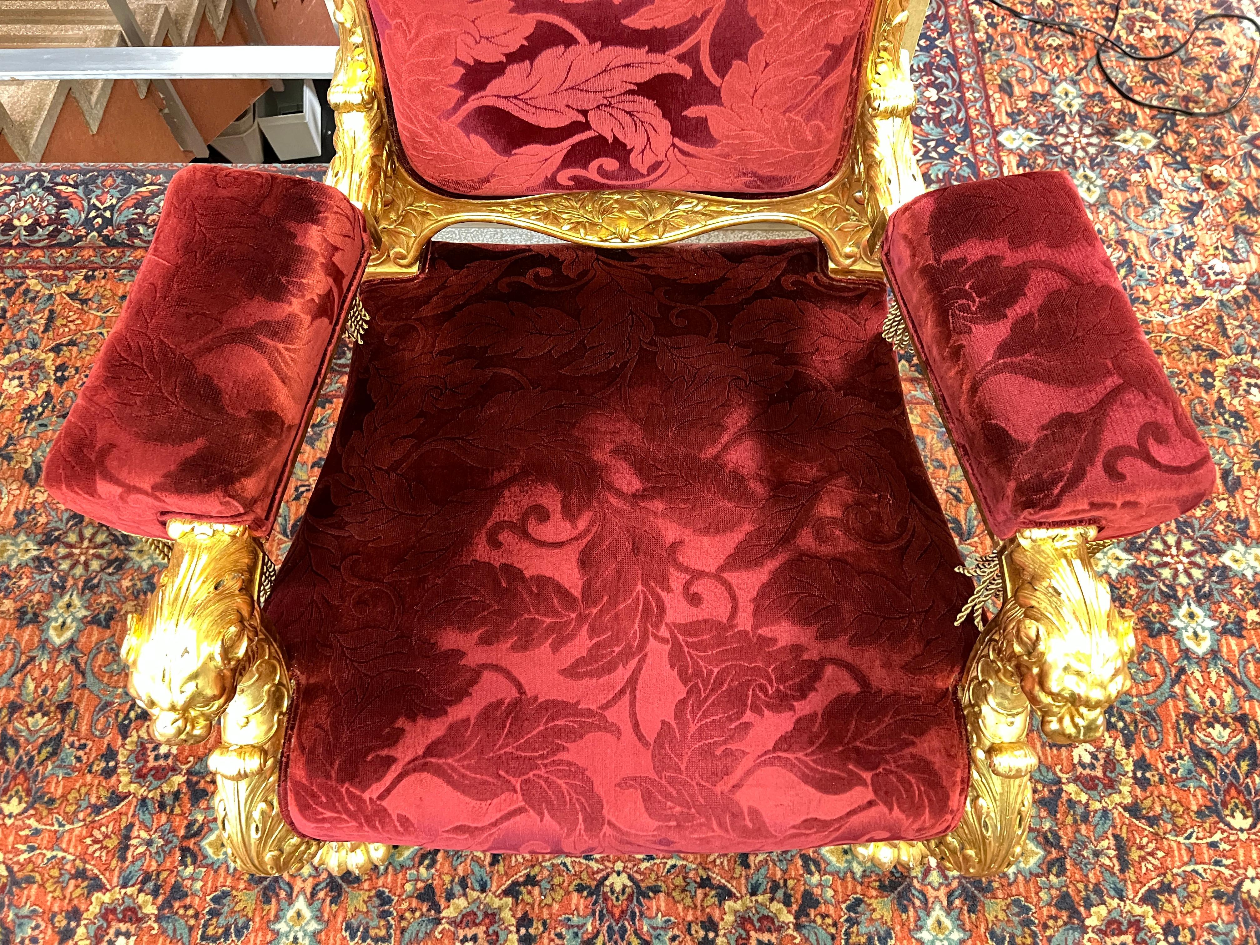 French Napoleonic 2nd Empire Style Polychrome and Giltwood Armchair Throne For Sale 8