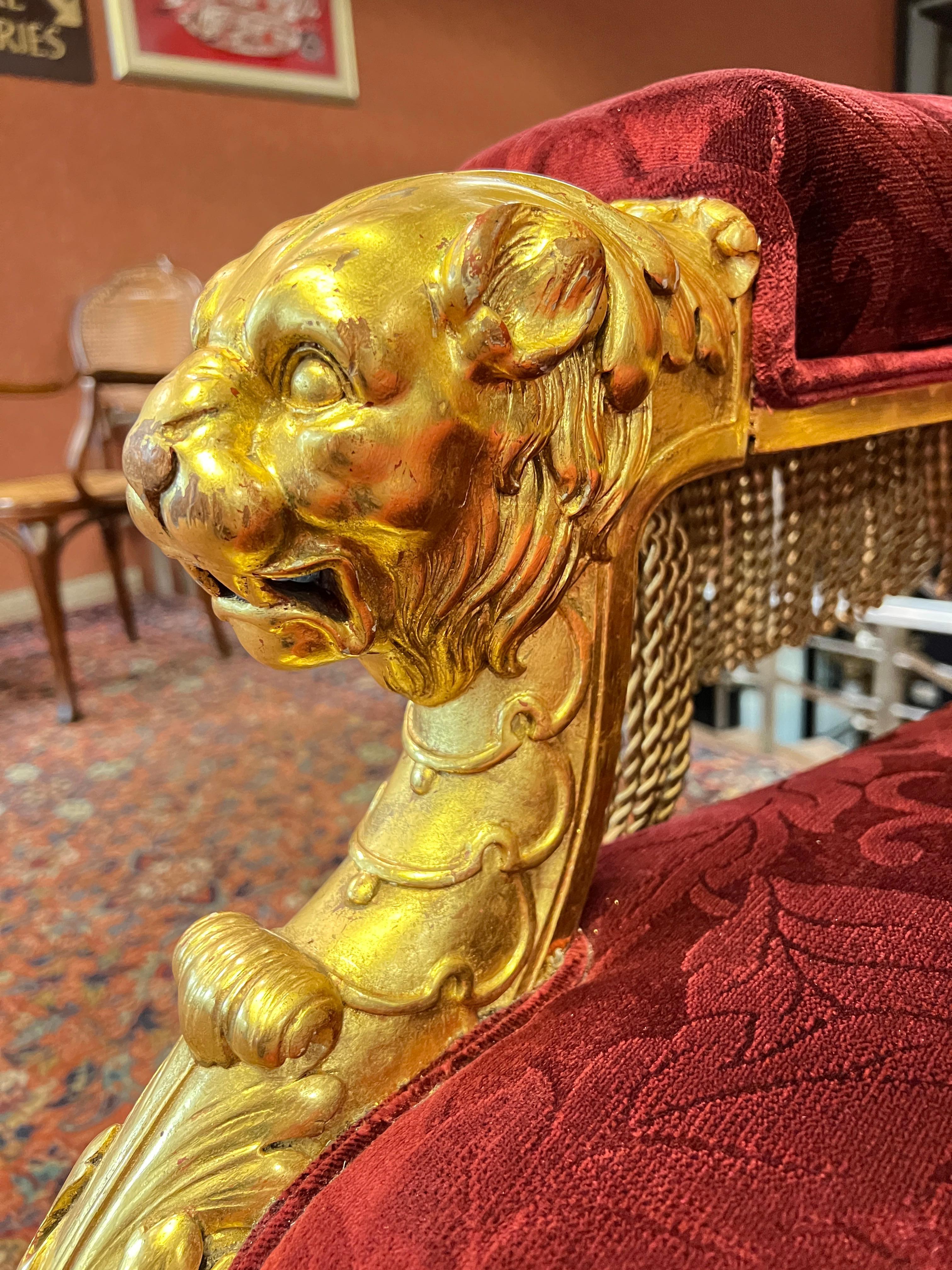 French Napoleonic 2nd Empire Style Polychrome and Giltwood Armchair Throne For Sale 10