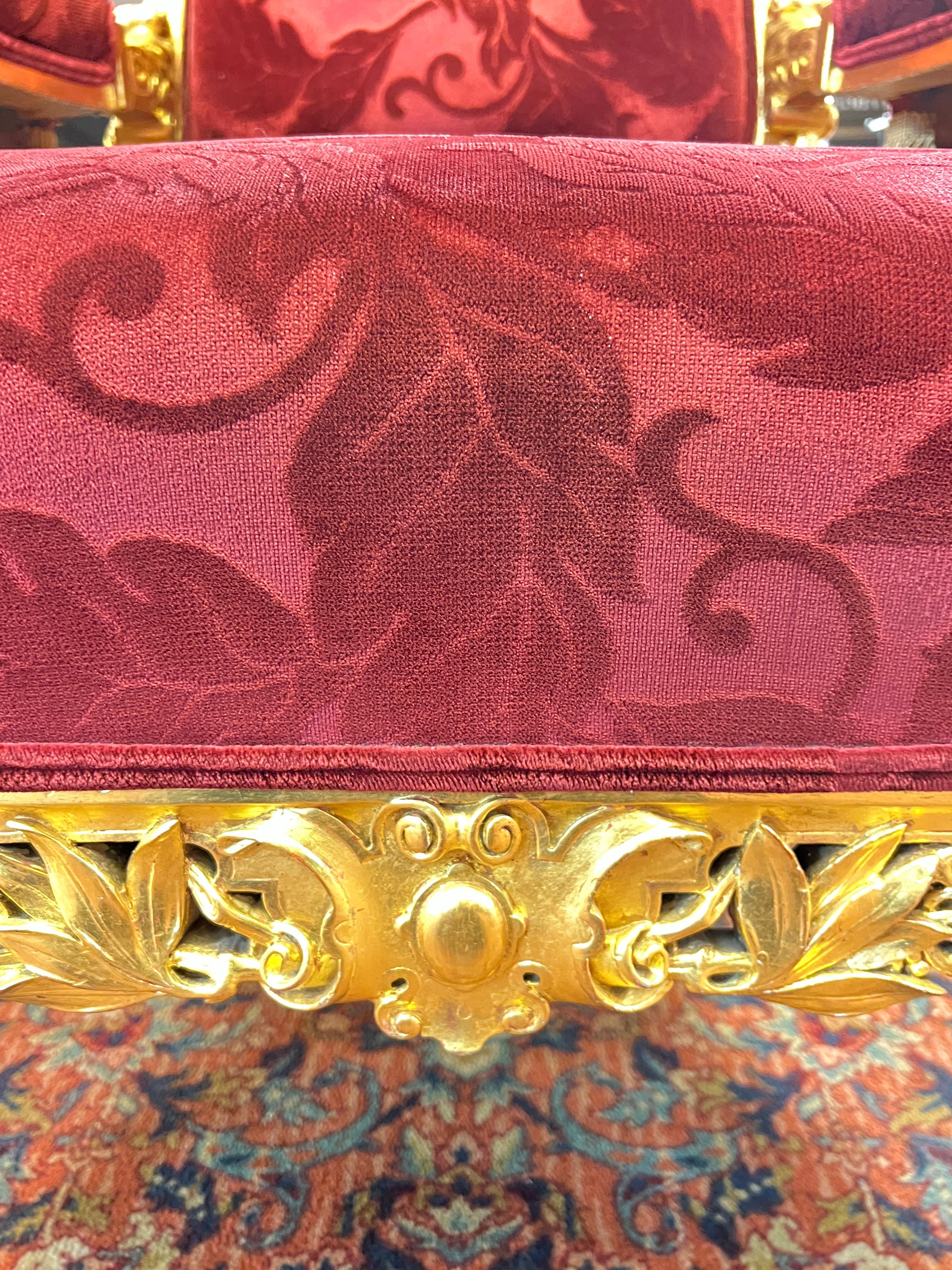 French Napoleonic 2nd Empire Style Polychrome and Giltwood Armchair Throne For Sale 11