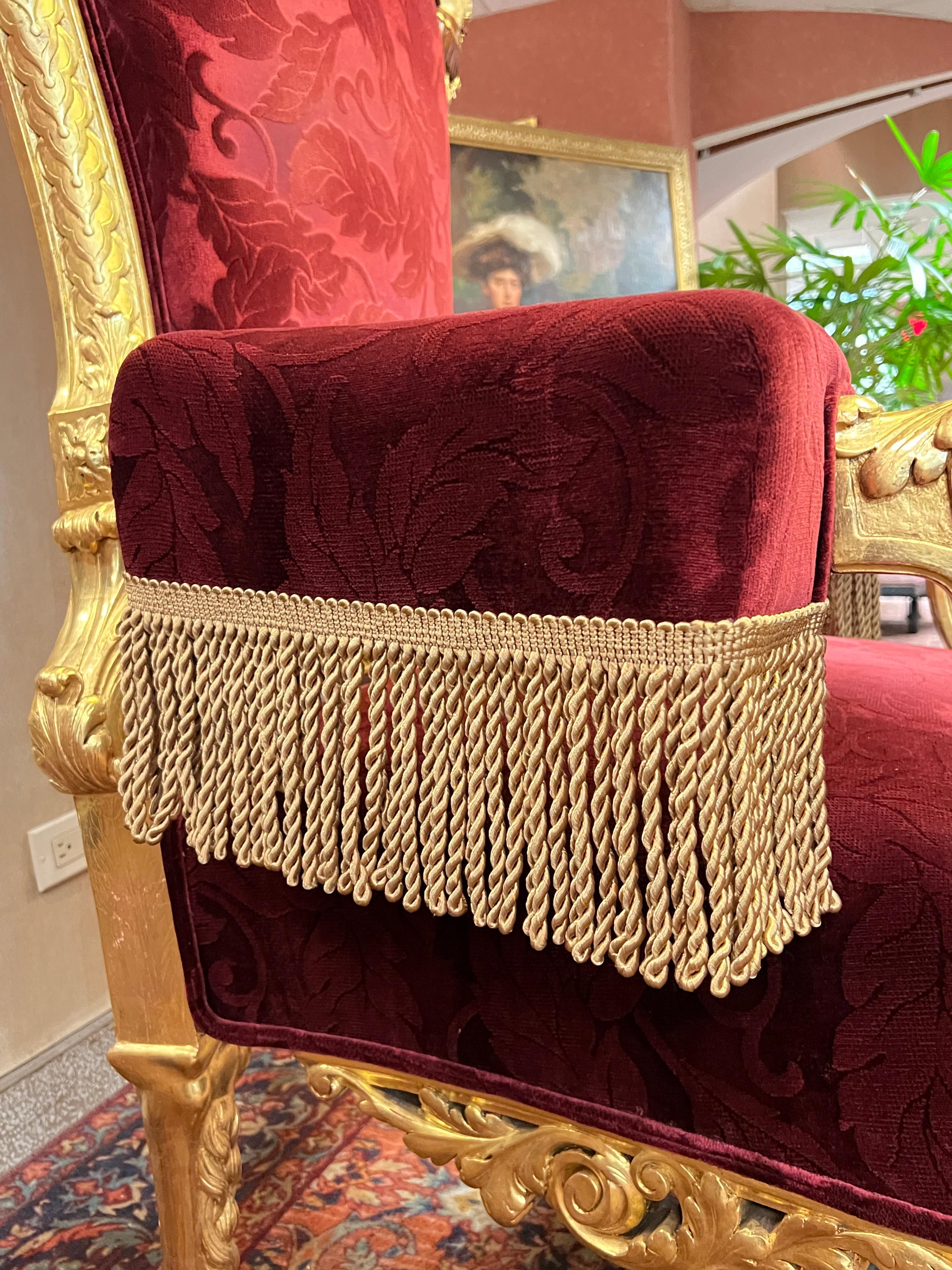 French Napoleonic 2nd Empire Style Polychrome and Giltwood Armchair Throne For Sale 12