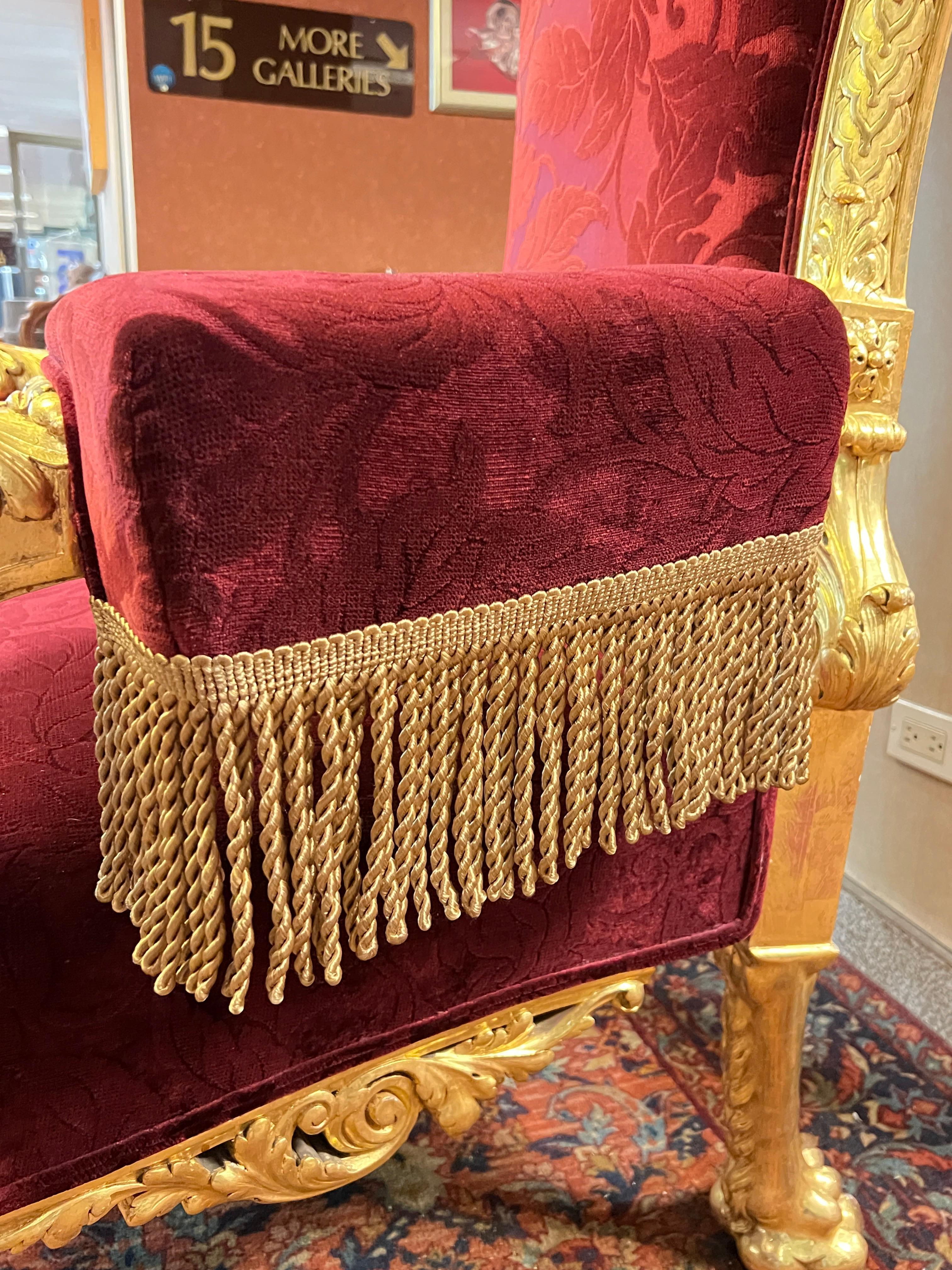 French Napoleonic 2nd Empire Style Polychrome and Giltwood Armchair Throne For Sale 13