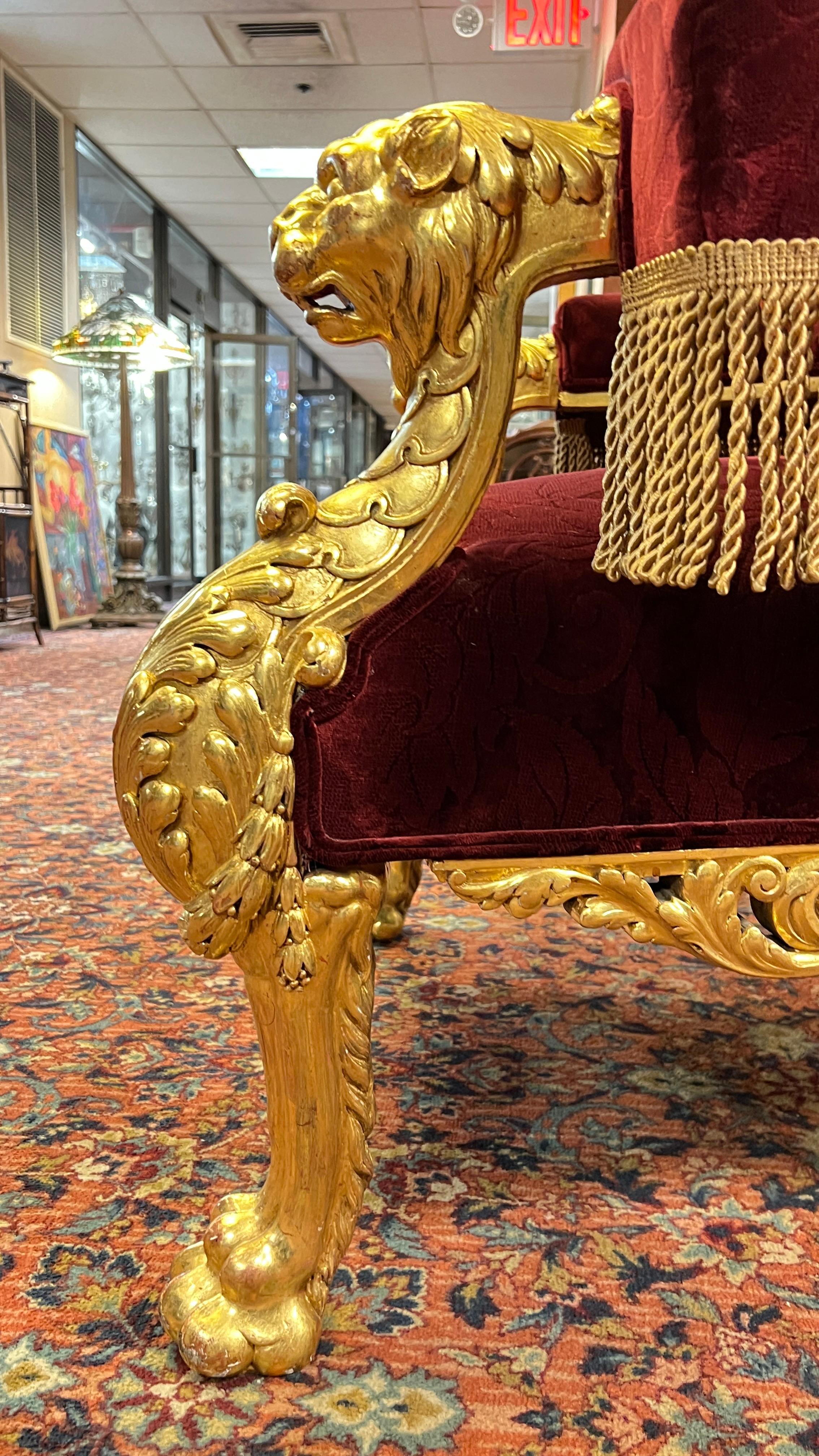 French Napoleonic 2nd Empire Style Polychrome and Giltwood Armchair Throne For Sale 14