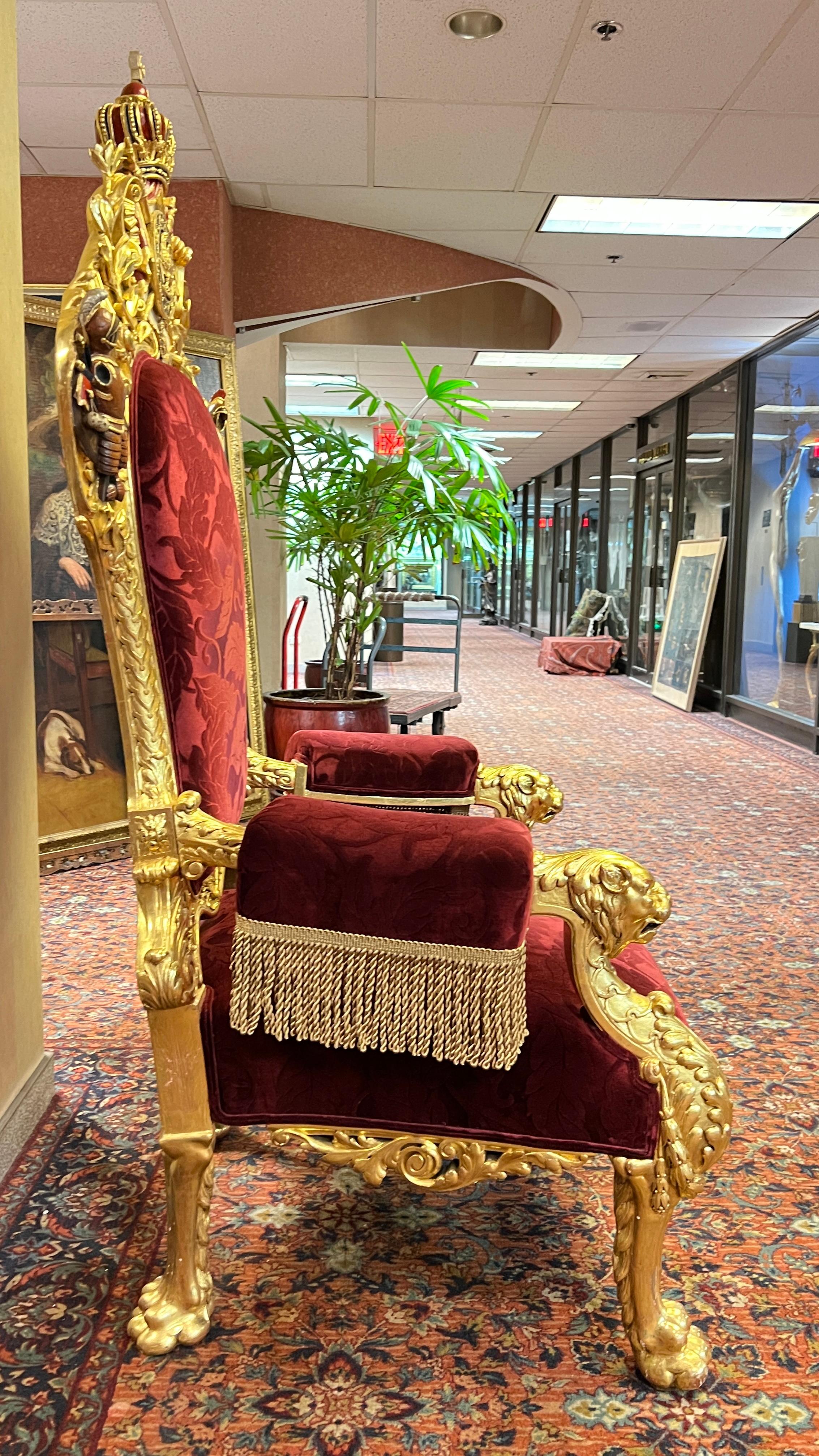 Wood French Napoleonic 2nd Empire Style Polychrome and Giltwood Armchair Throne For Sale