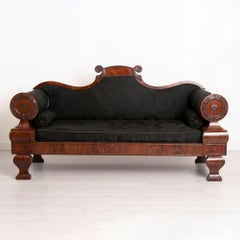 French Napoleonic Empire Double Scrolled Foliated Mahogany Sofa, c.1805