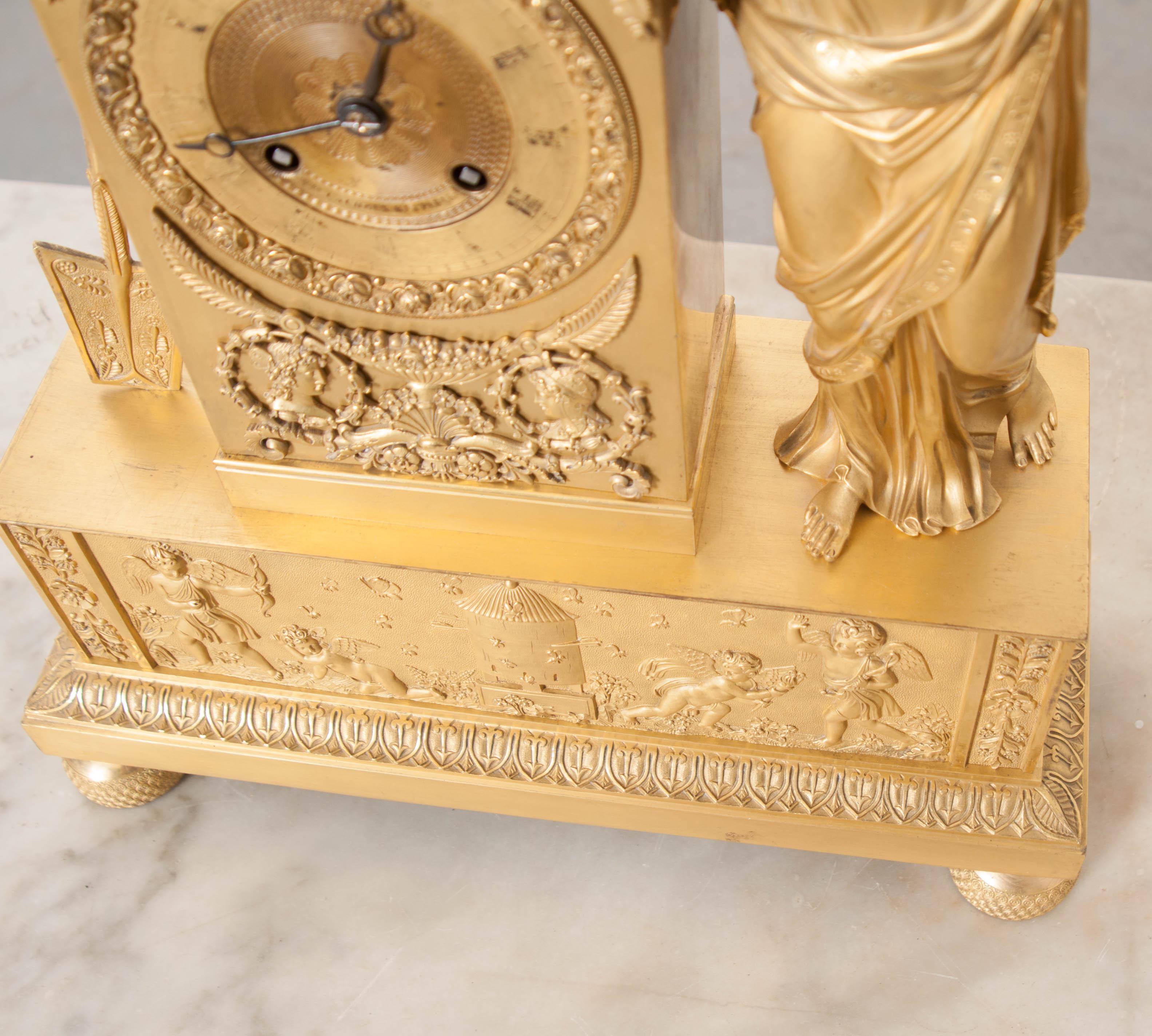 French Napoleonic Empire Gilt Bronze Mantel Clock 8