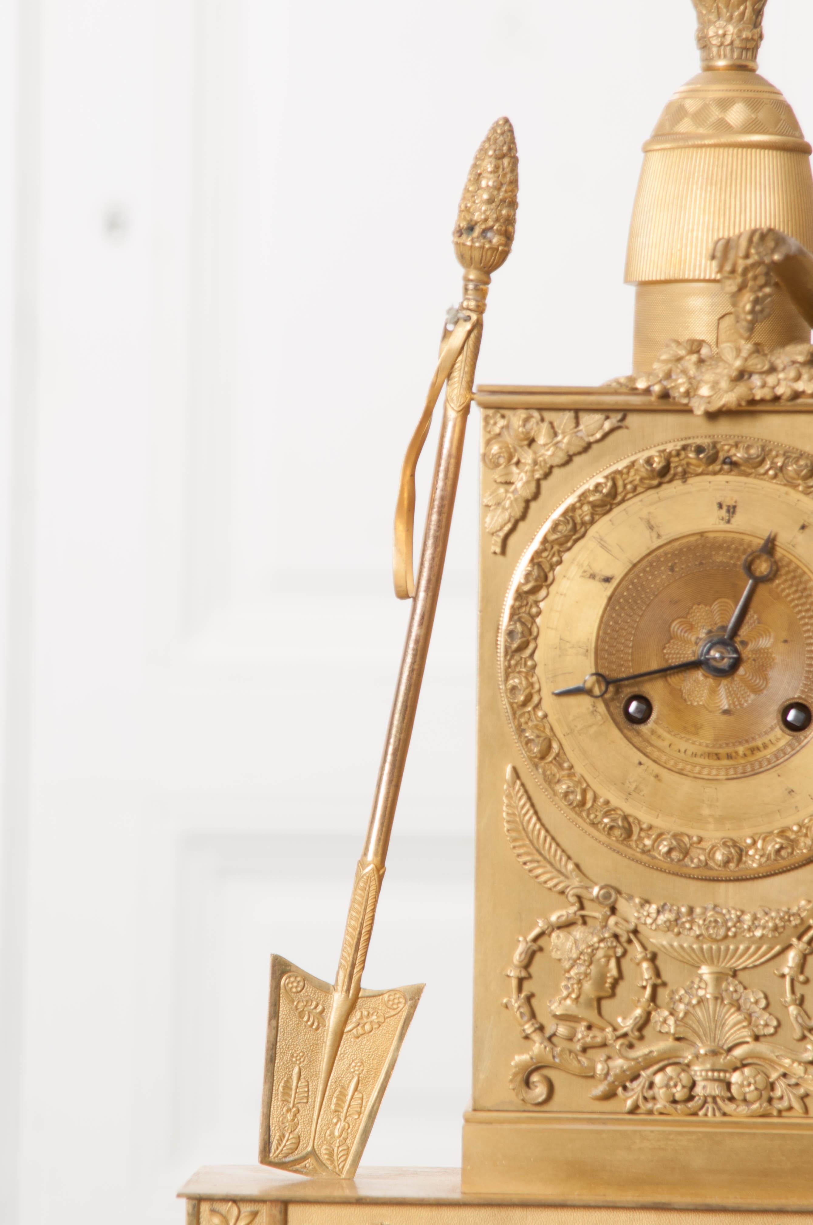 19th Century French Napoleonic Empire Gilt Bronze Mantel Clock