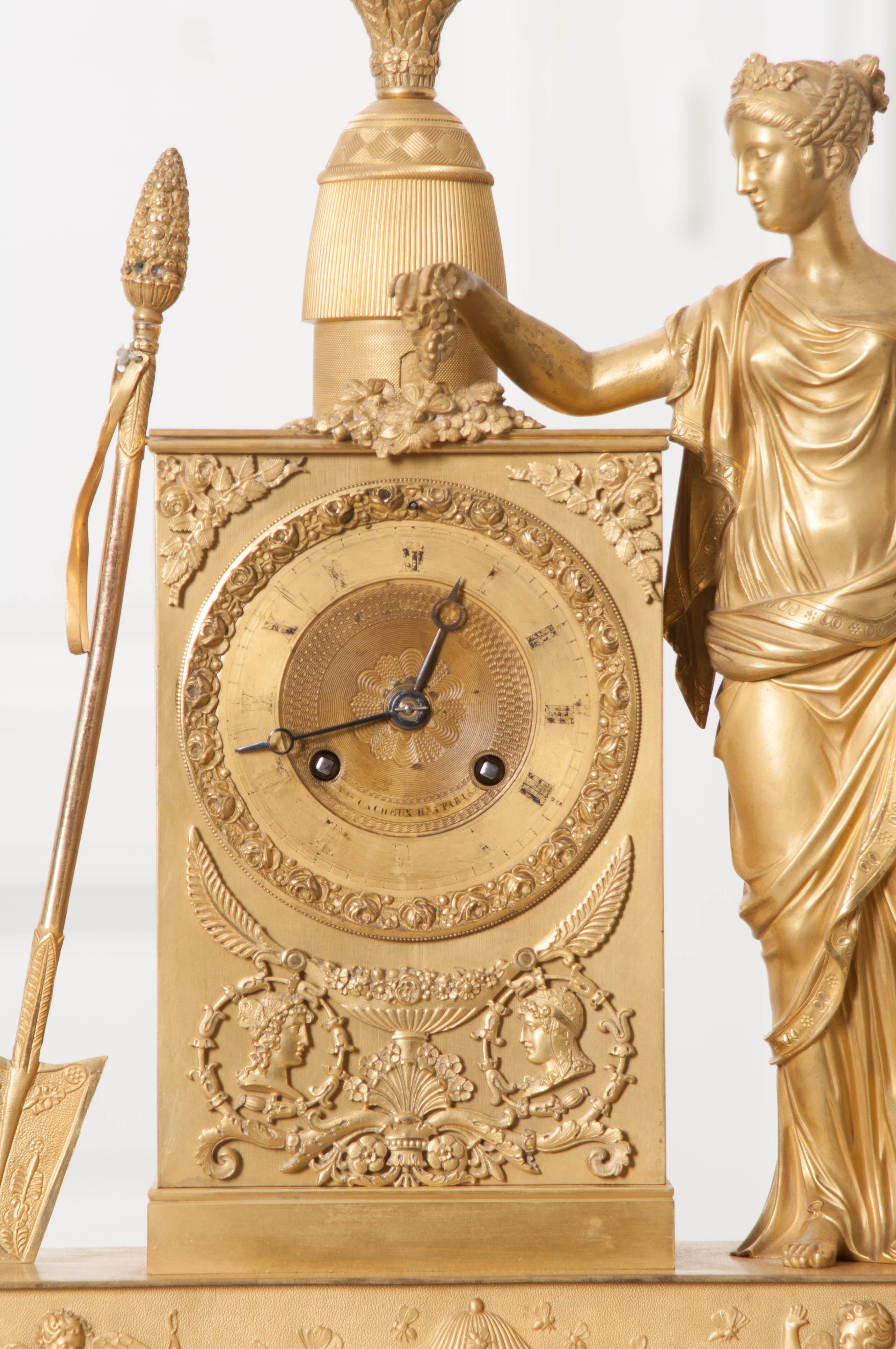 French Napoleonic Empire Gilt Bronze Mantel Clock 1