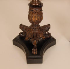 French Napoleonic Table Lamps Tartan Tripod Base Lion Paws Empire Lamps a Pair