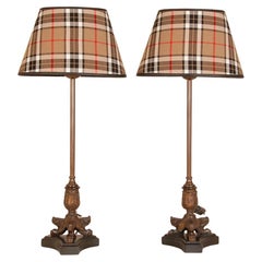 French Napoleonic Table Lamps Tartan Tripod Base Lion Paws Empire Lamps a Pair
