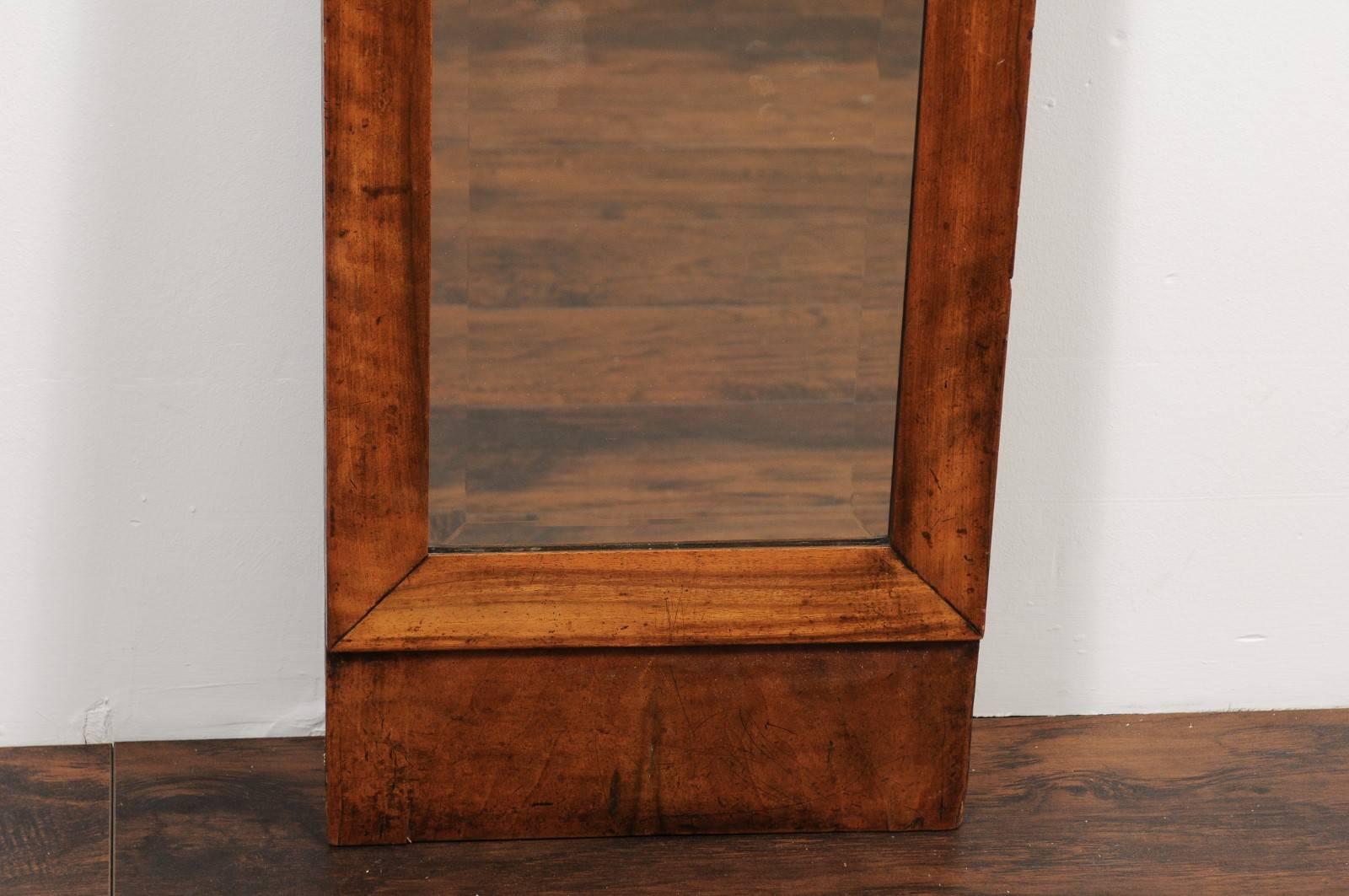 French Narrow Mirror with Bookmarked Walnut Veneer from the Late 19th Century 1